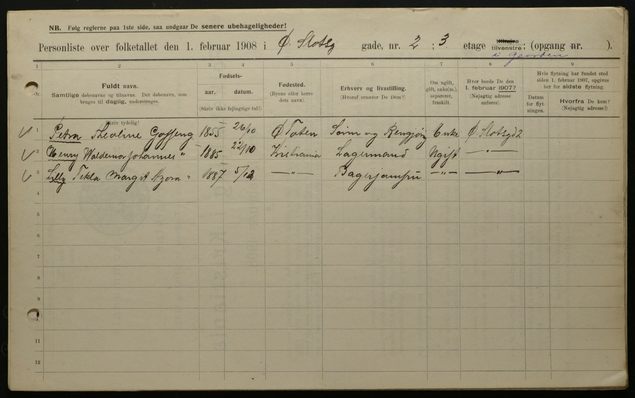 OBA, Municipal Census 1908 for Kristiania, 1908, p. 116594