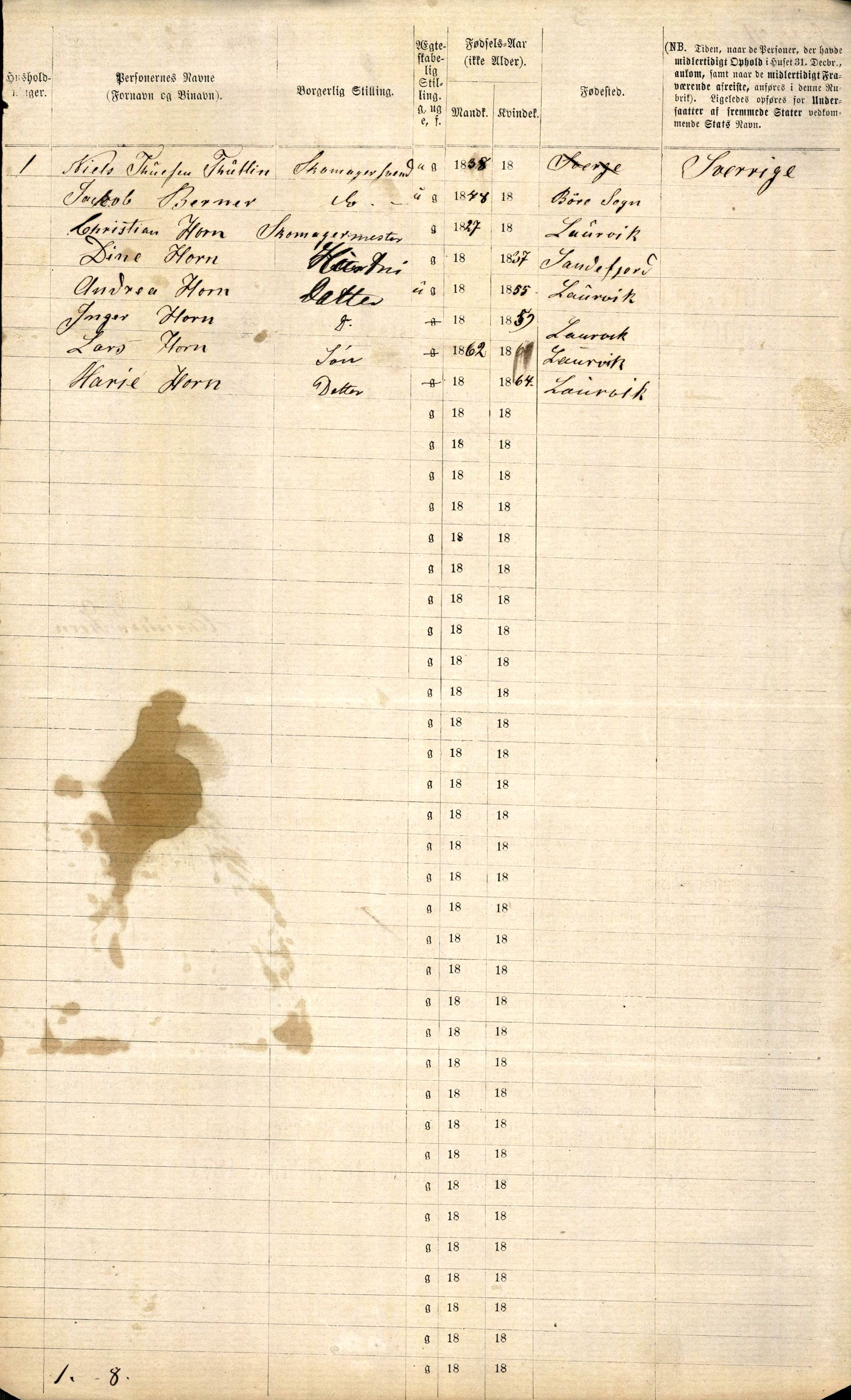RA, 1870 census for 0707 Larvik, 1870, p. 160