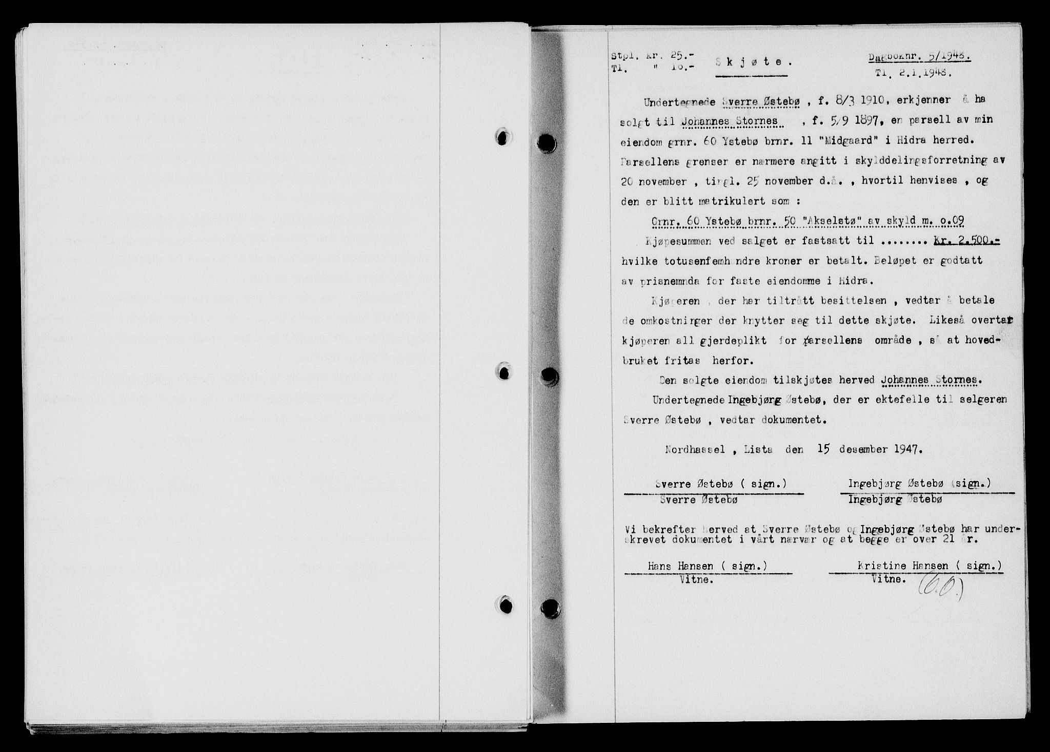 Flekkefjord sorenskriveri, AV/SAK-1221-0001/G/Gb/Gba/L0063: Mortgage book no. A-11, 1947-1948, Diary no: : 5/1948