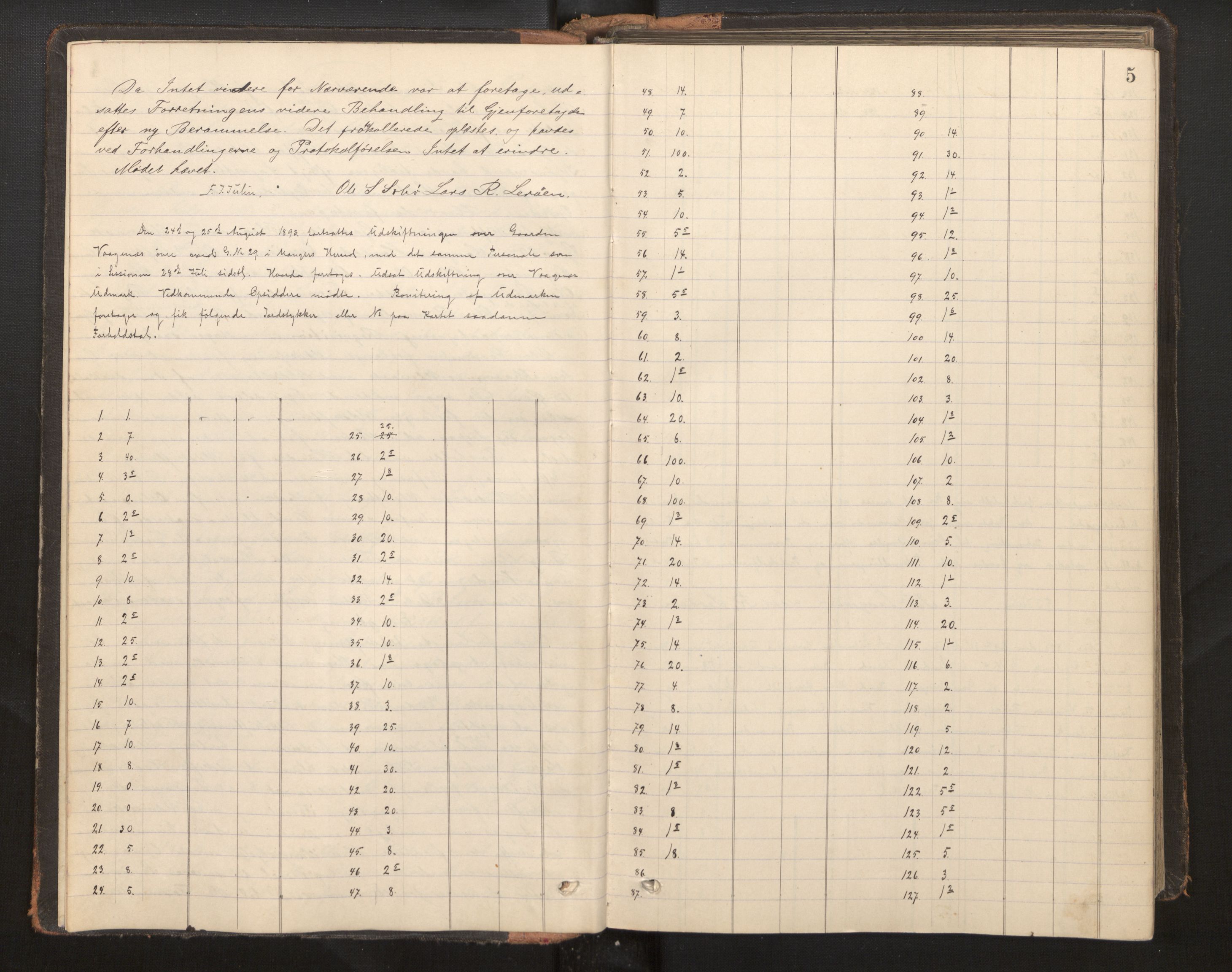 Hordaland jordskiftedøme - II Ytre Nordhordland jordskiftedistrikt, AV/SAB-A-6901/A/Aa/L0008: Forhandlingsprotokoll, 1893-1896, p. 4b-5a