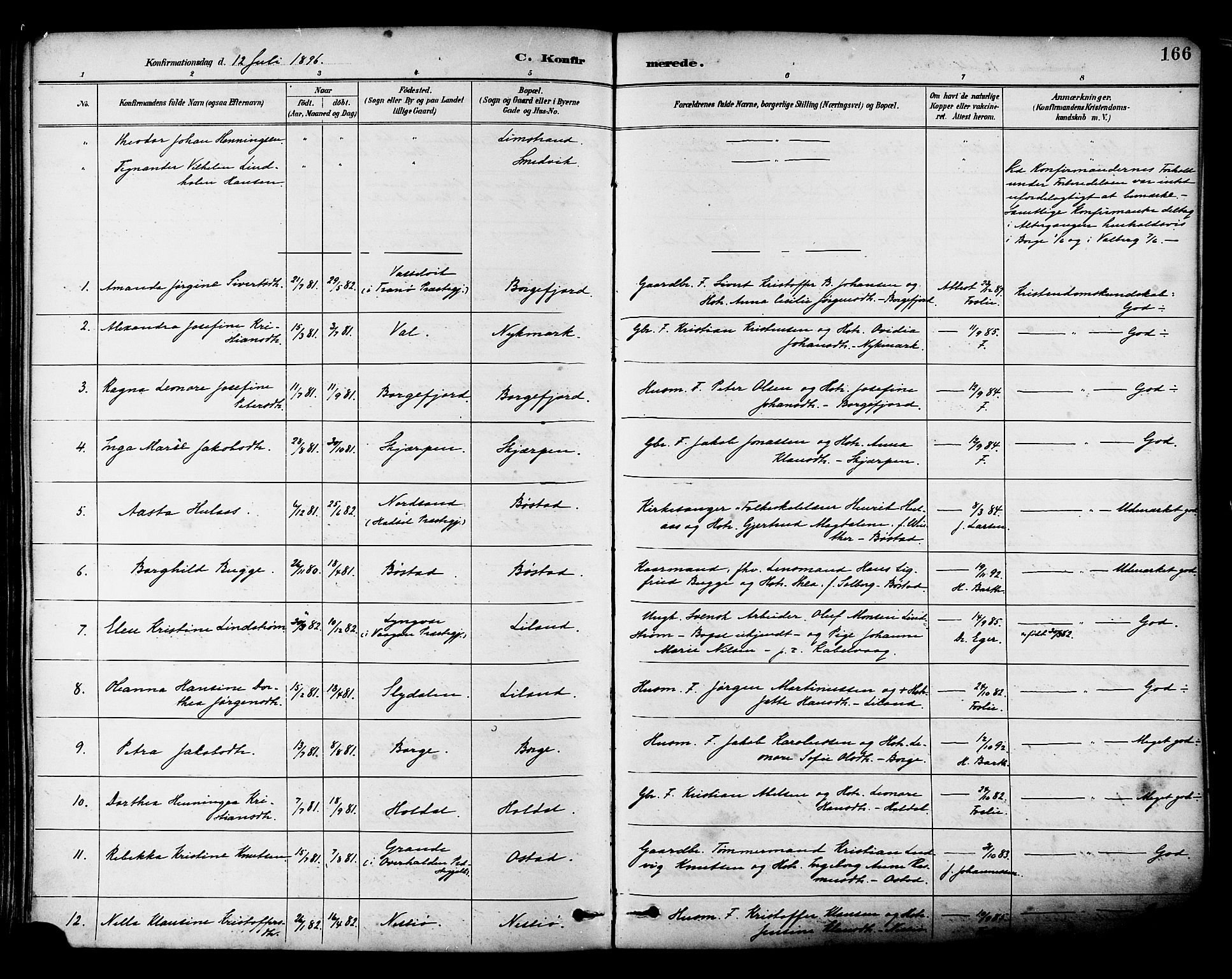 Ministerialprotokoller, klokkerbøker og fødselsregistre - Nordland, AV/SAT-A-1459/880/L1133: Parish register (official) no. 880A07, 1888-1898, p. 166