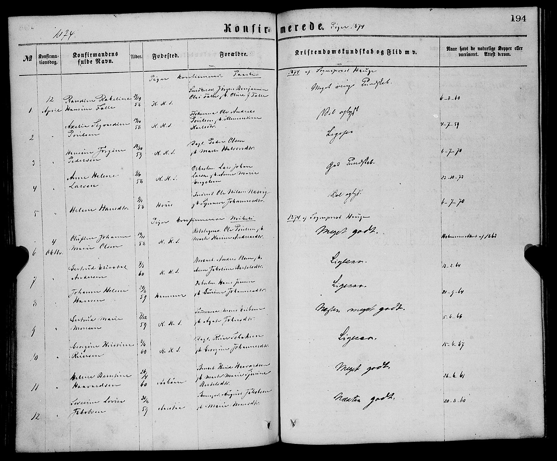 Sandviken Sokneprestembete, SAB/A-77601/H/Ha/L0001: Parish register (official) no. A 1, 1867-1877, p. 194