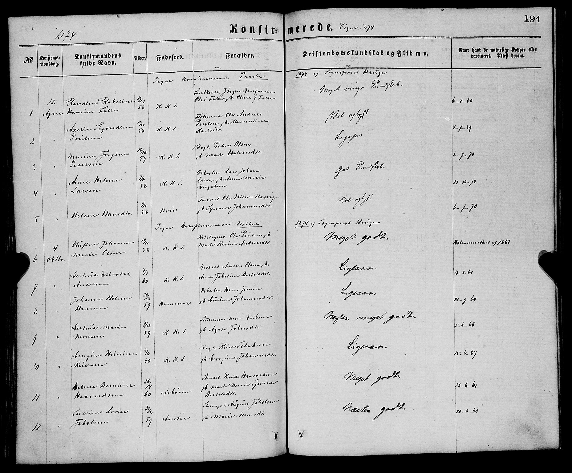 Sandviken Sokneprestembete, AV/SAB-A-77601/H/Ha/L0001: Parish register (official) no. A 1, 1867-1877, p. 194