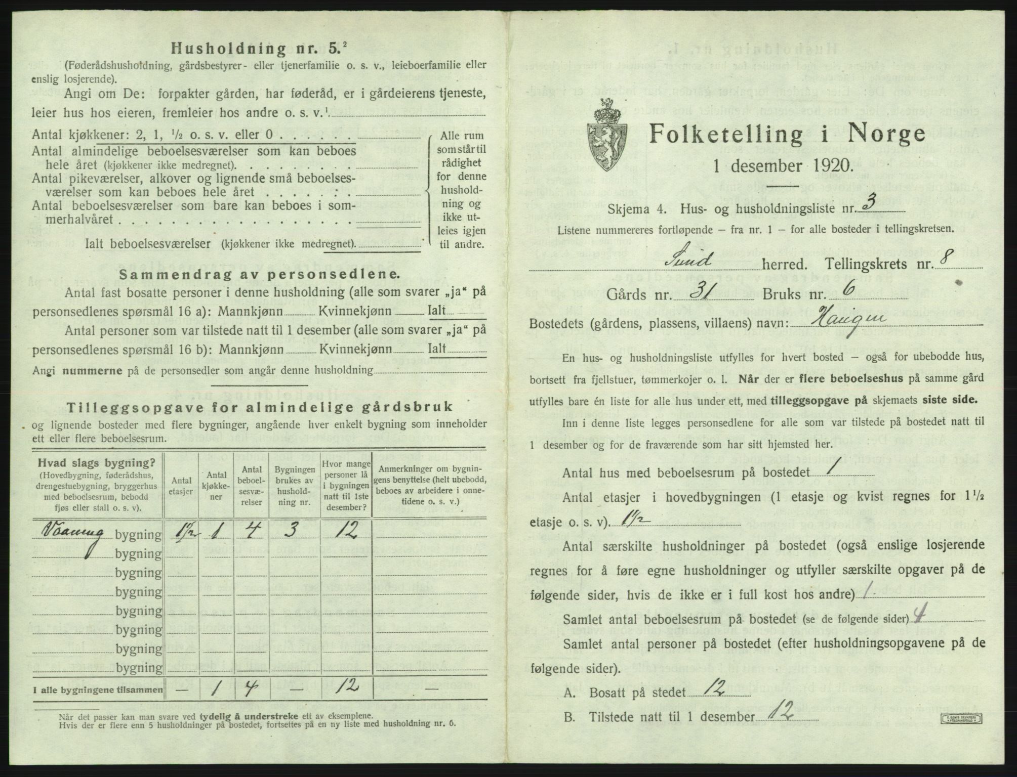 SAB, 1920 census for Sund, 1920, p. 681