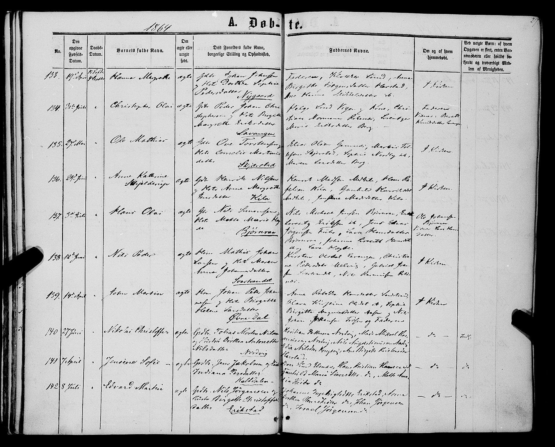 Trondenes sokneprestkontor, AV/SATØ-S-1319/H/Ha/L0012kirke: Parish register (official) no. 12, 1863-1870, p. 27