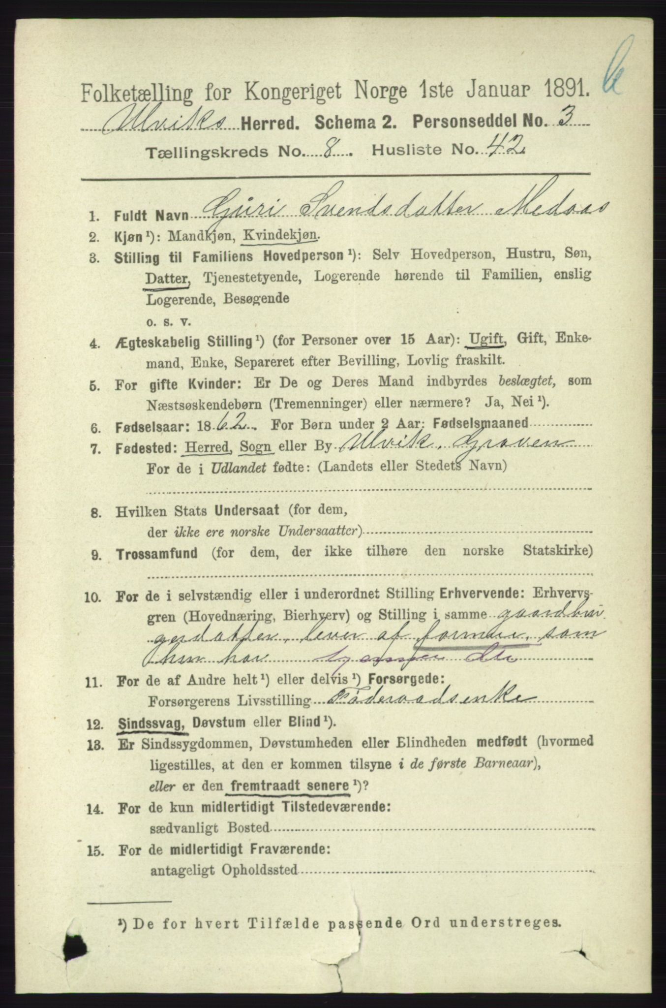 RA, 1891 census for 1233 Ulvik, 1891, p. 2799