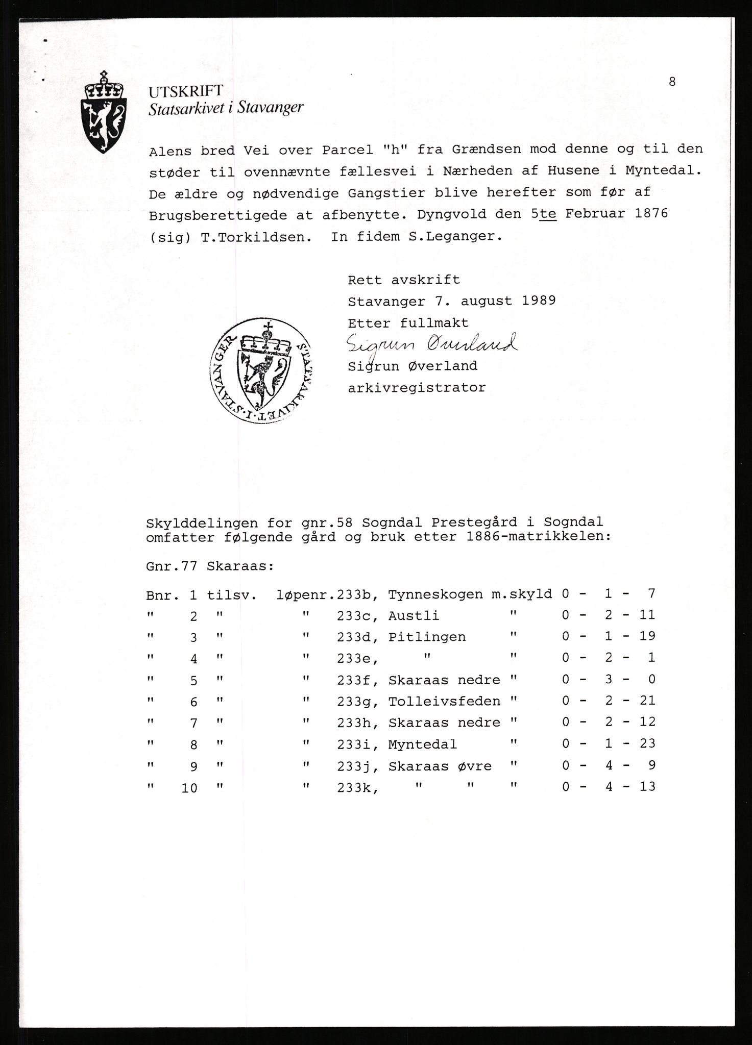 Statsarkivet i Stavanger, AV/SAST-A-101971/03/Y/Yj/L0074: Avskrifter sortert etter gårdsnavn: Selvig - Skaseim, 1750-1930, p. 724