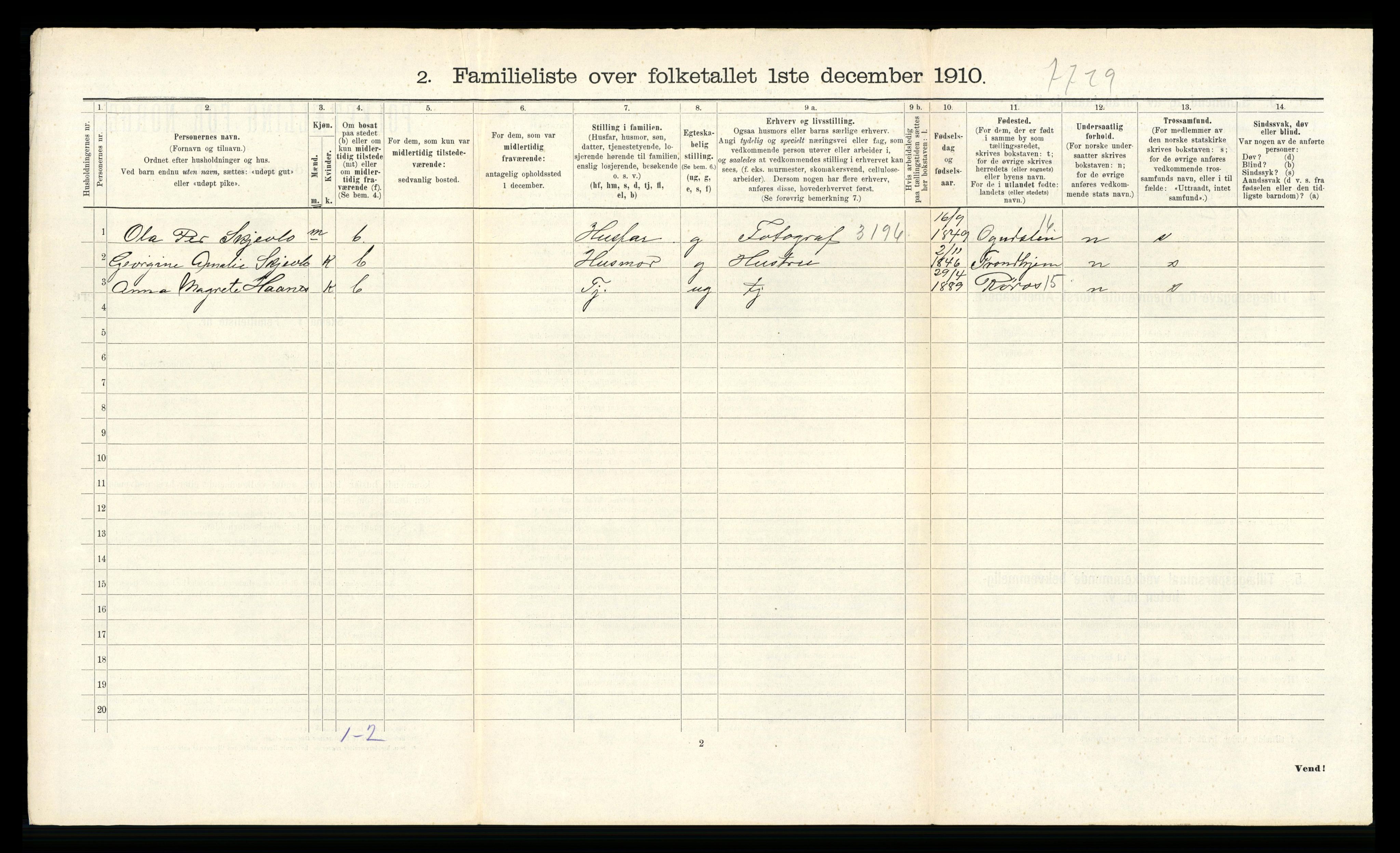 RA, 1910 census for Trondheim, 1910, p. 9542