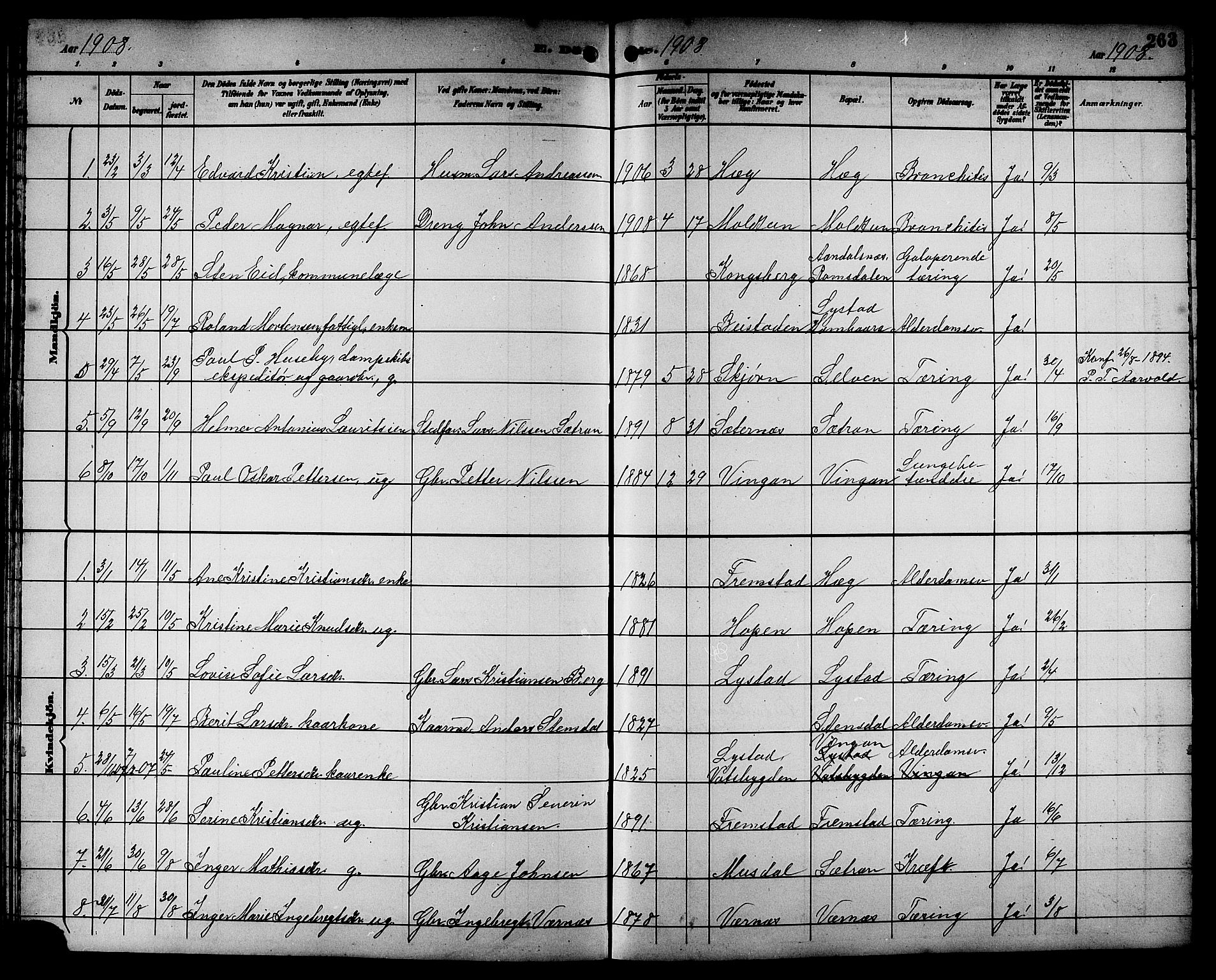 Ministerialprotokoller, klokkerbøker og fødselsregistre - Sør-Trøndelag, SAT/A-1456/662/L0757: Parish register (copy) no. 662C02, 1892-1918, p. 263