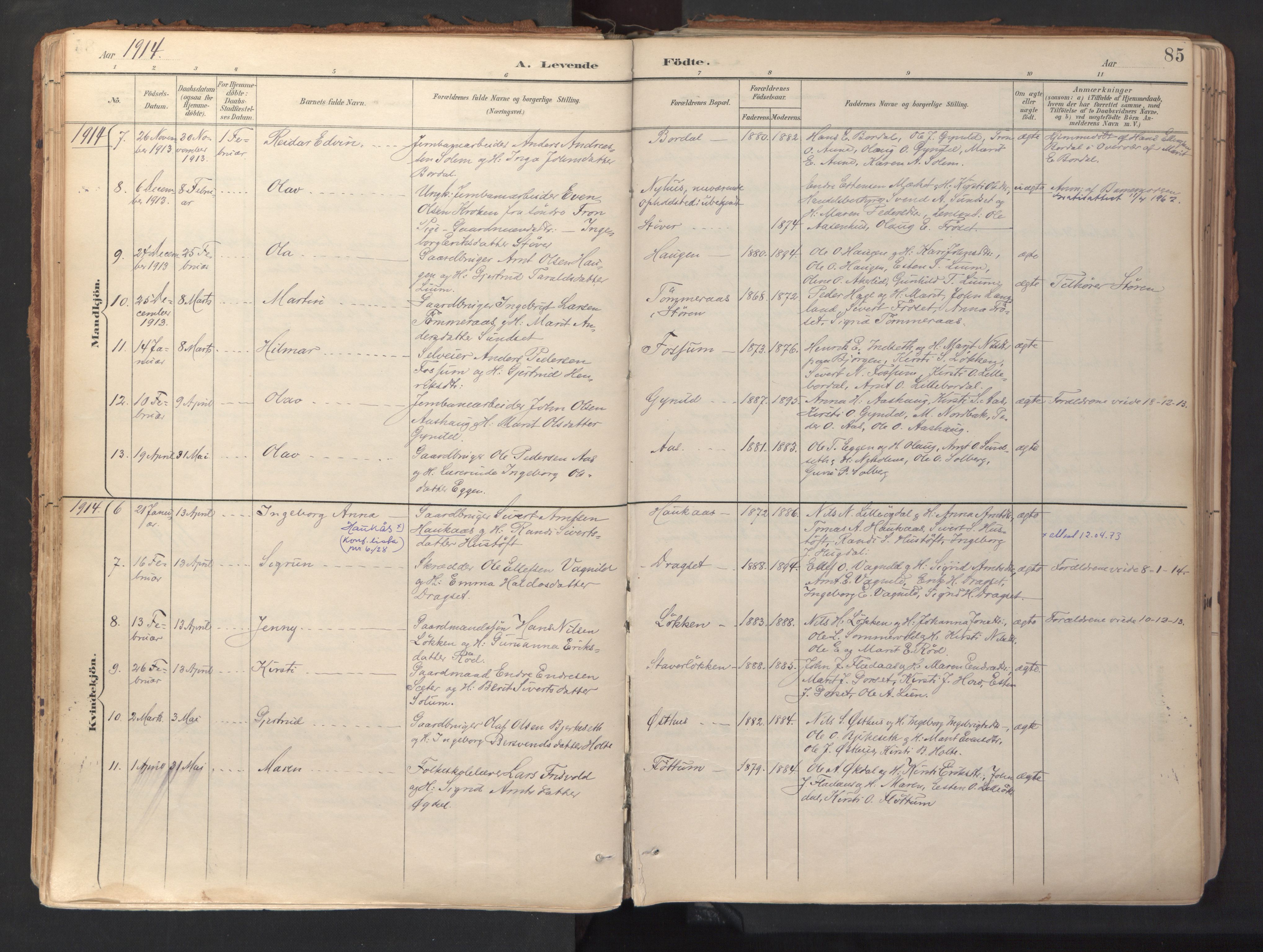 Ministerialprotokoller, klokkerbøker og fødselsregistre - Sør-Trøndelag, SAT/A-1456/689/L1041: Parish register (official) no. 689A06, 1891-1923, p. 85