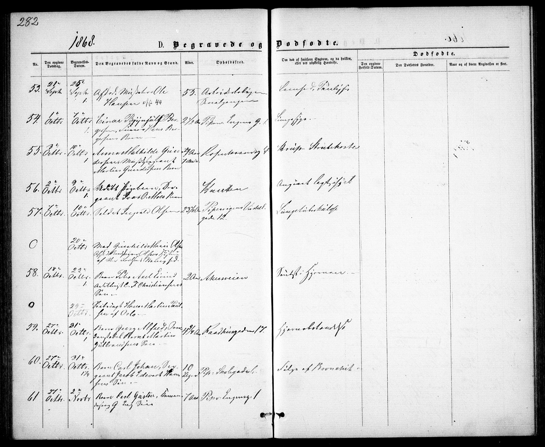 Garnisonsmenigheten Kirkebøker, AV/SAO-A-10846/G/Ga/L0006: Parish register (copy) no. 6, 1860-1880, p. 282