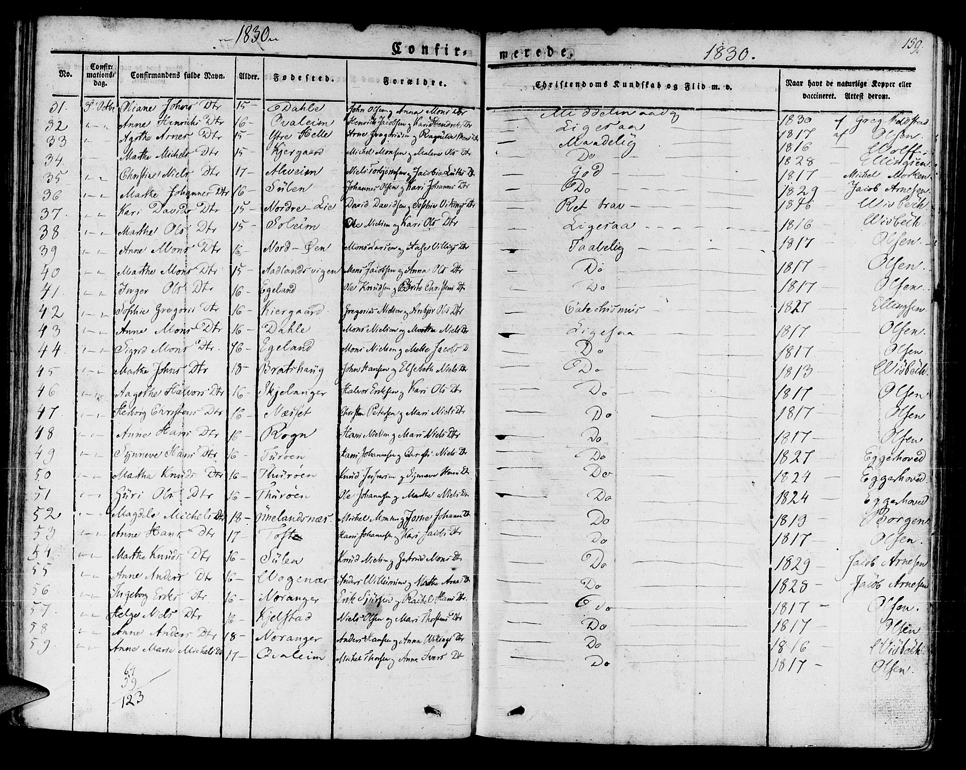Manger sokneprestembete, SAB/A-76801/H/Haa: Parish register (official) no. A 4, 1824-1838, p. 159