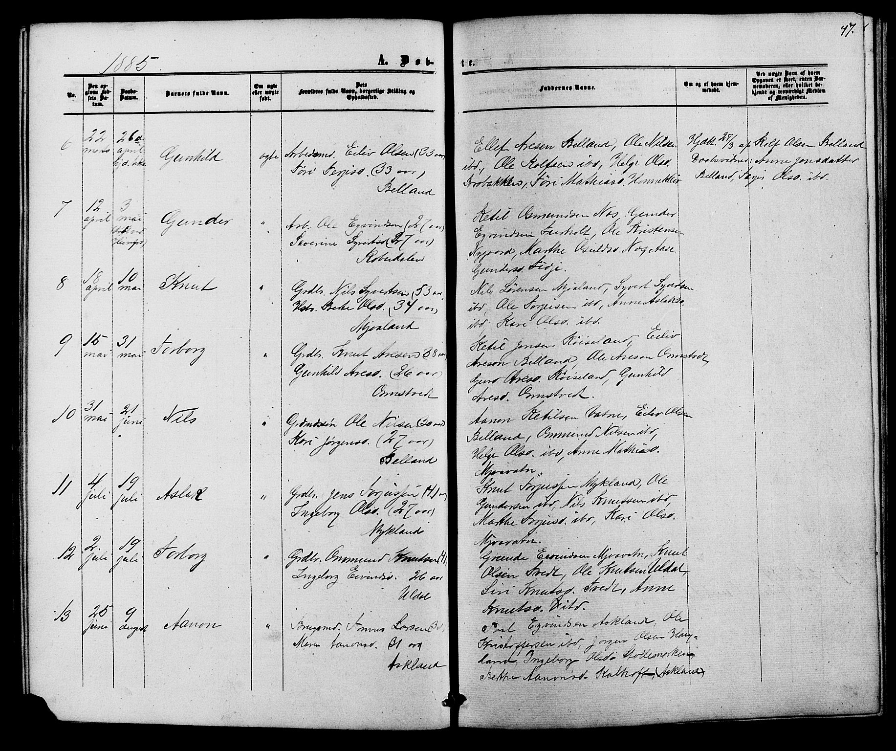 Herefoss sokneprestkontor, AV/SAK-1111-0019/F/Fb/Fbc/L0002: Parish register (copy) no. B 2, 1867-1886, p. 47