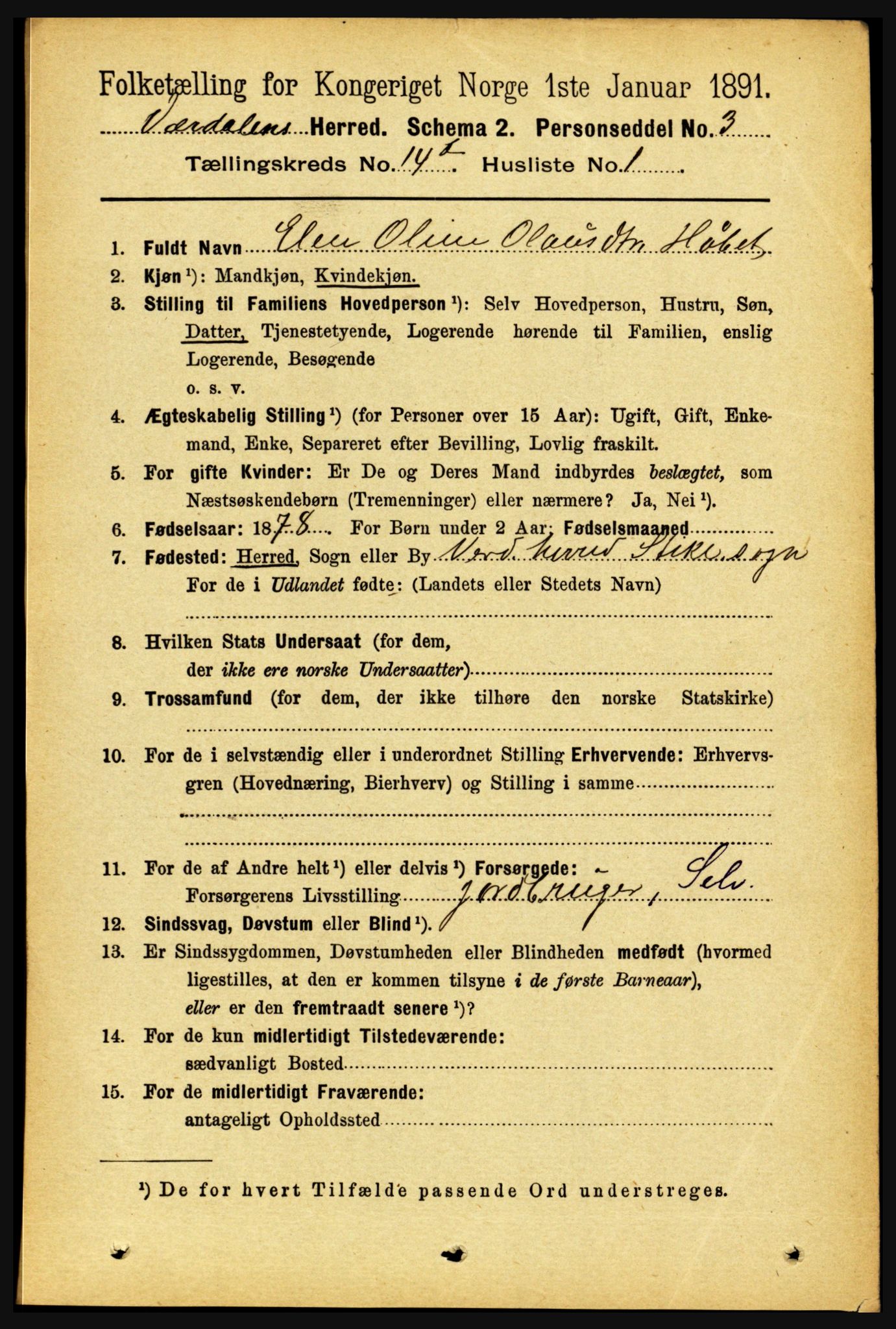 RA, 1891 census for 1721 Verdal, 1891, p. 7369