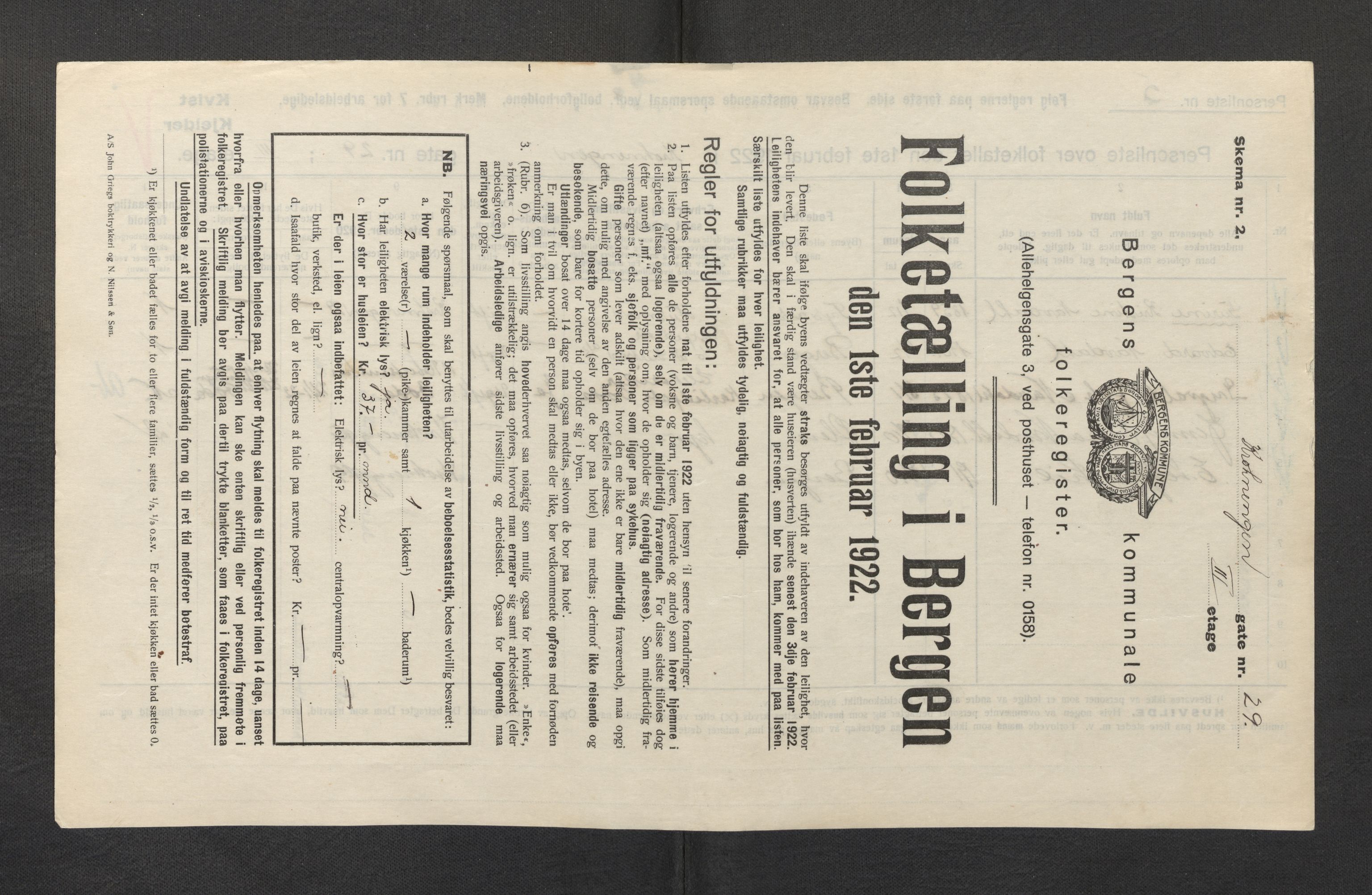 SAB, Municipal Census 1922 for Bergen, 1922, p. 20704