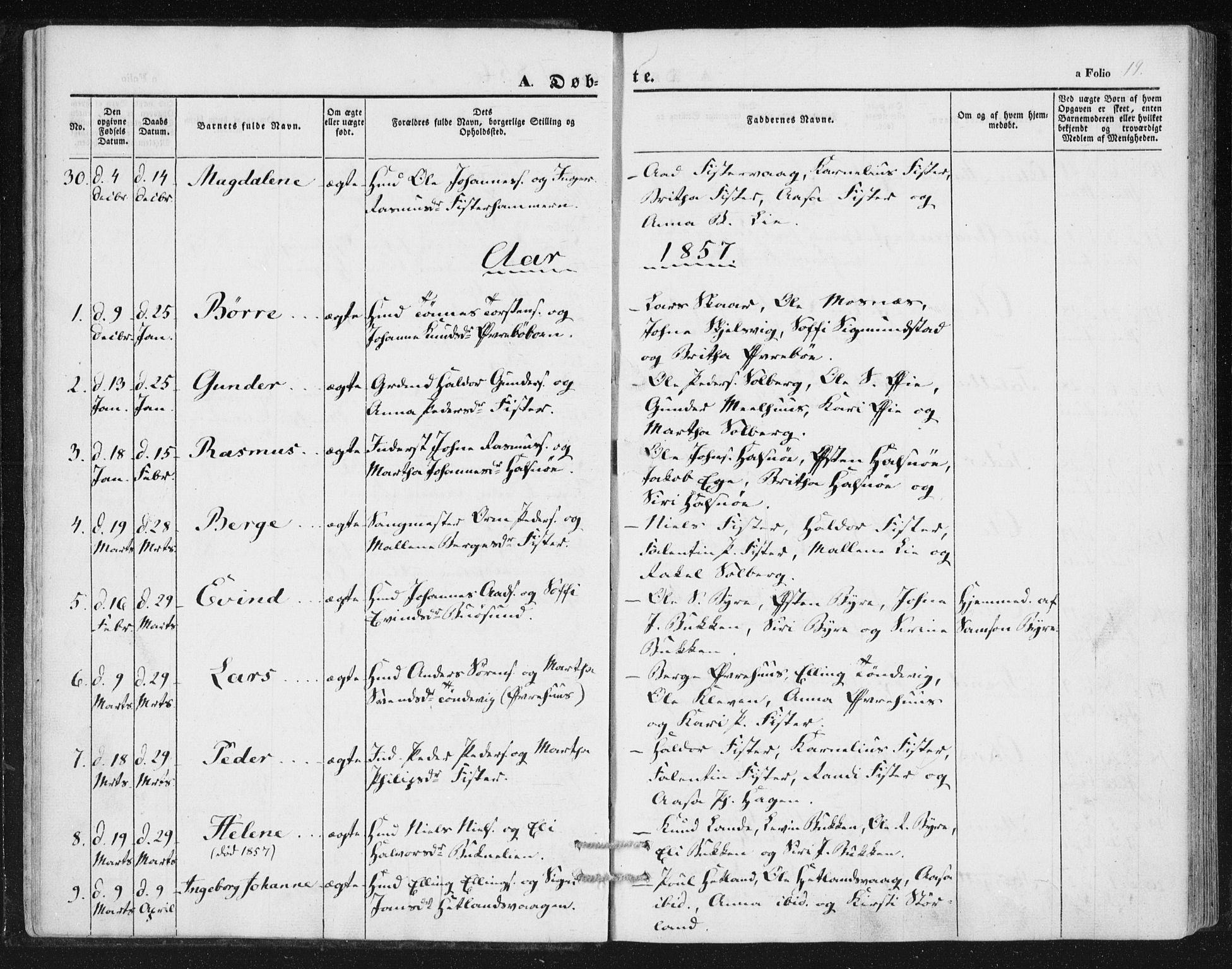 Hjelmeland sokneprestkontor, SAST/A-101843/01/IV/L0010: Parish register (official) no. A 10, 1851-1871, p. 19