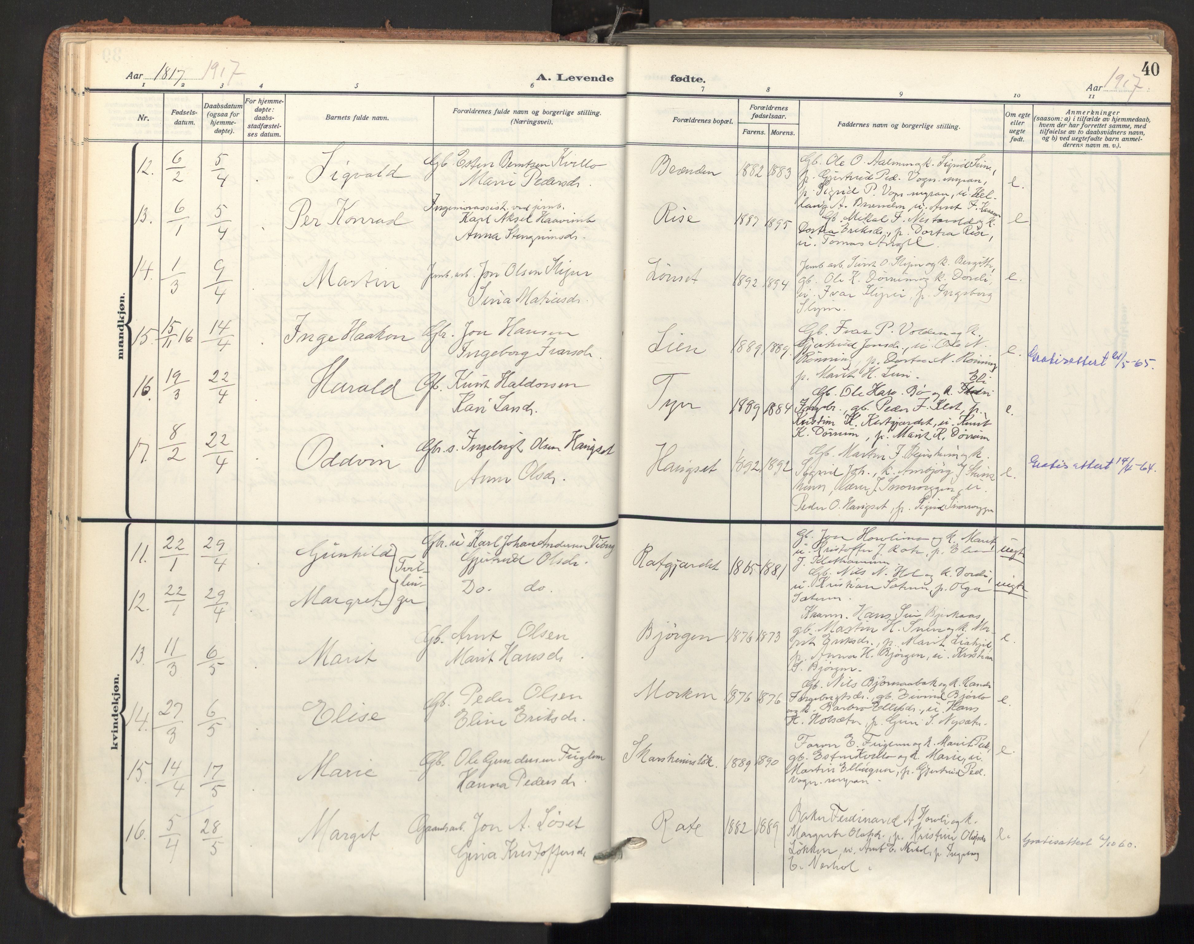 Ministerialprotokoller, klokkerbøker og fødselsregistre - Sør-Trøndelag, SAT/A-1456/678/L0909: Parish register (official) no. 678A17, 1912-1930, p. 40
