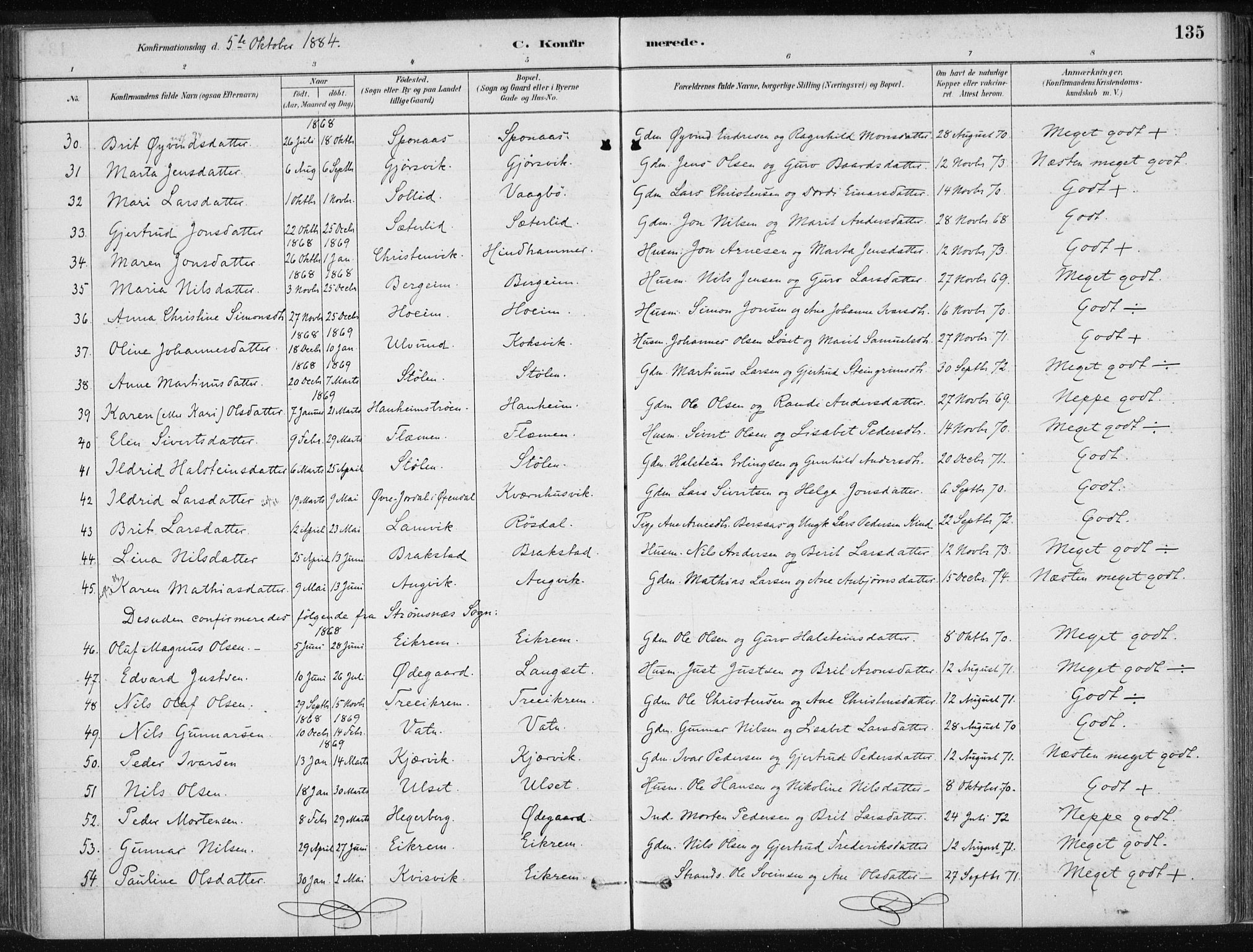 Ministerialprotokoller, klokkerbøker og fødselsregistre - Møre og Romsdal, AV/SAT-A-1454/586/L0987: Parish register (official) no. 586A13, 1879-1892, p. 135