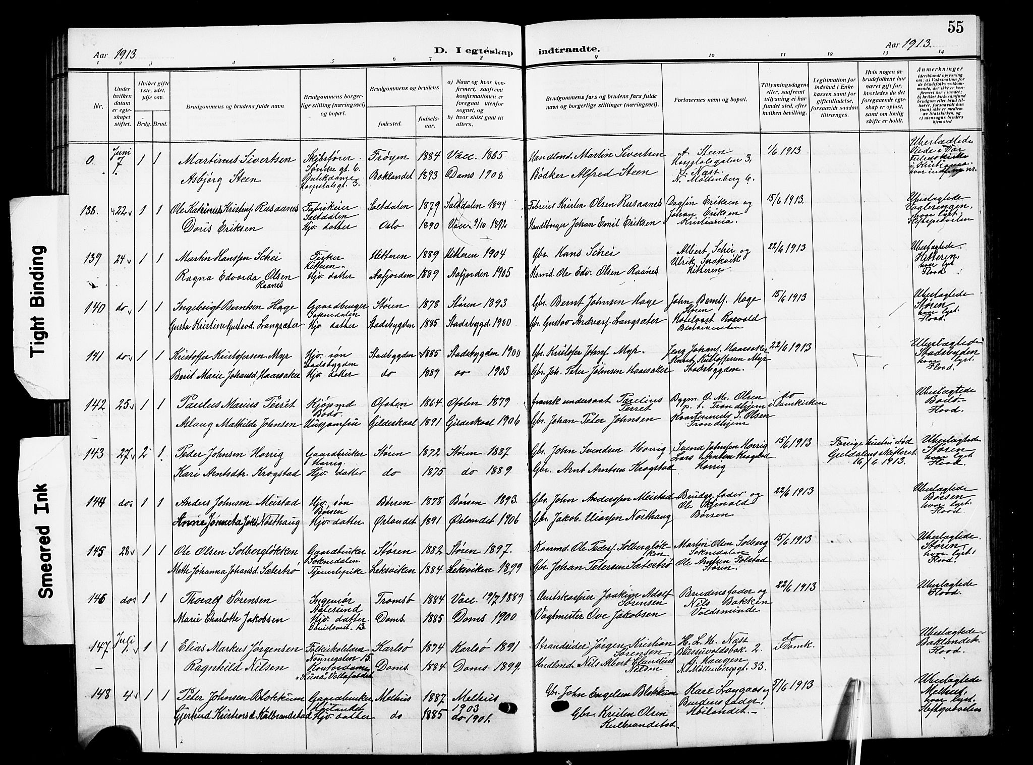Ministerialprotokoller, klokkerbøker og fødselsregistre - Sør-Trøndelag, SAT/A-1456/601/L0097: Parish register (copy) no. 601C15, 1911-1921, p. 55