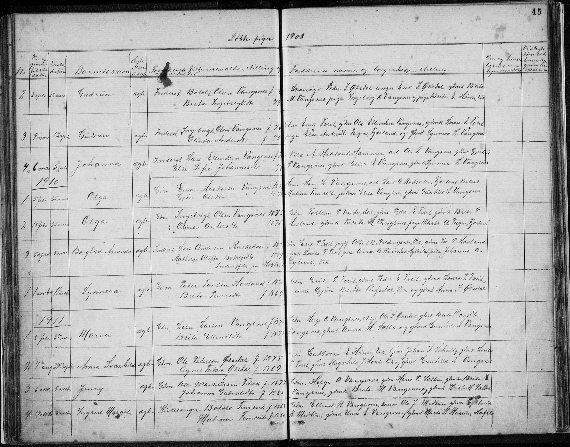 Vik sokneprestembete, SAB/A-81501: Parish register (copy) no. C 2, 1880-1934, p. 45