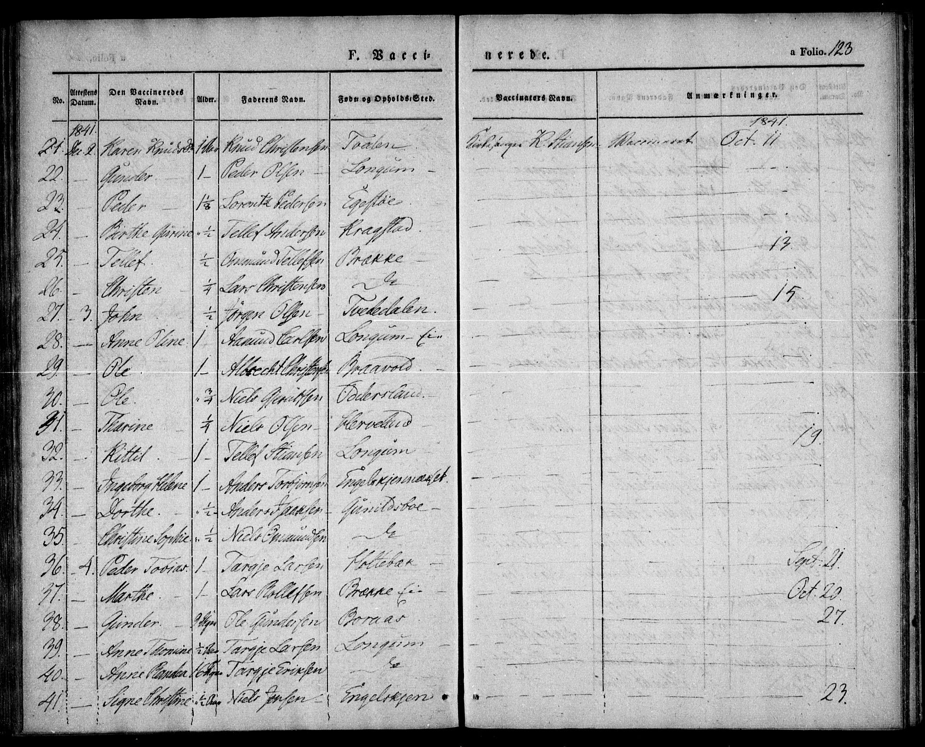 Austre Moland sokneprestkontor, SAK/1111-0001/F/Fa/Faa/L0006: Parish register (official) no. A 6, 1837-1846, p. 123