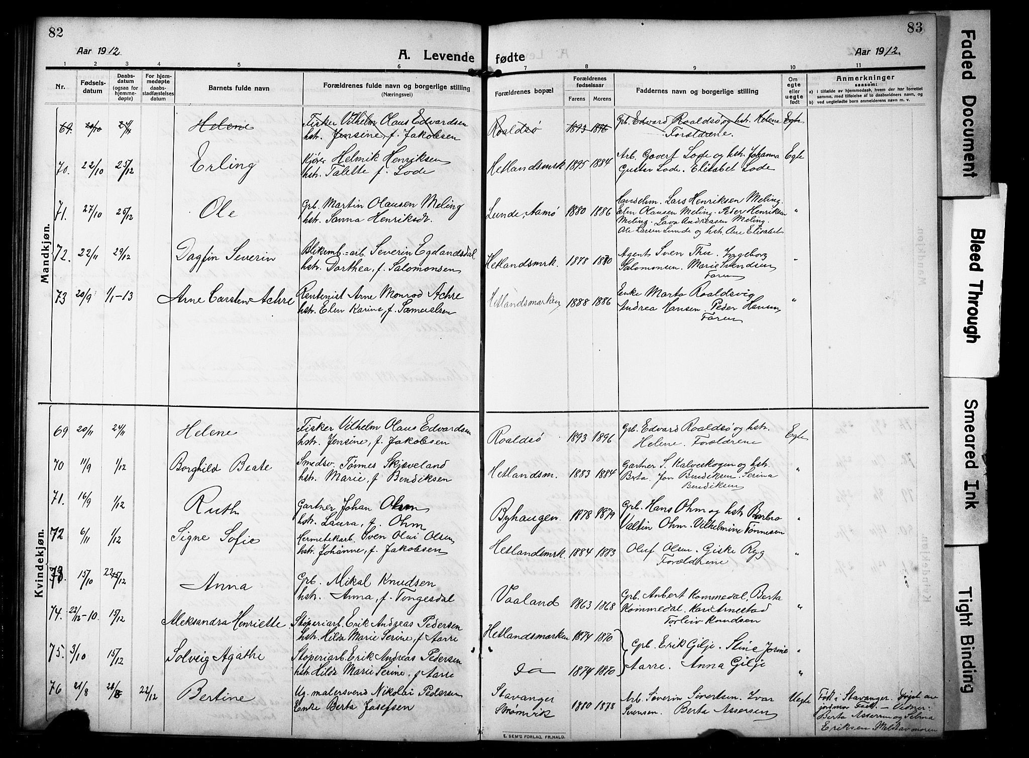 Hetland sokneprestkontor, AV/SAST-A-101826/30/30BB/L0008: Parish register (copy) no. B 8, 1910-1921, p. 82-83