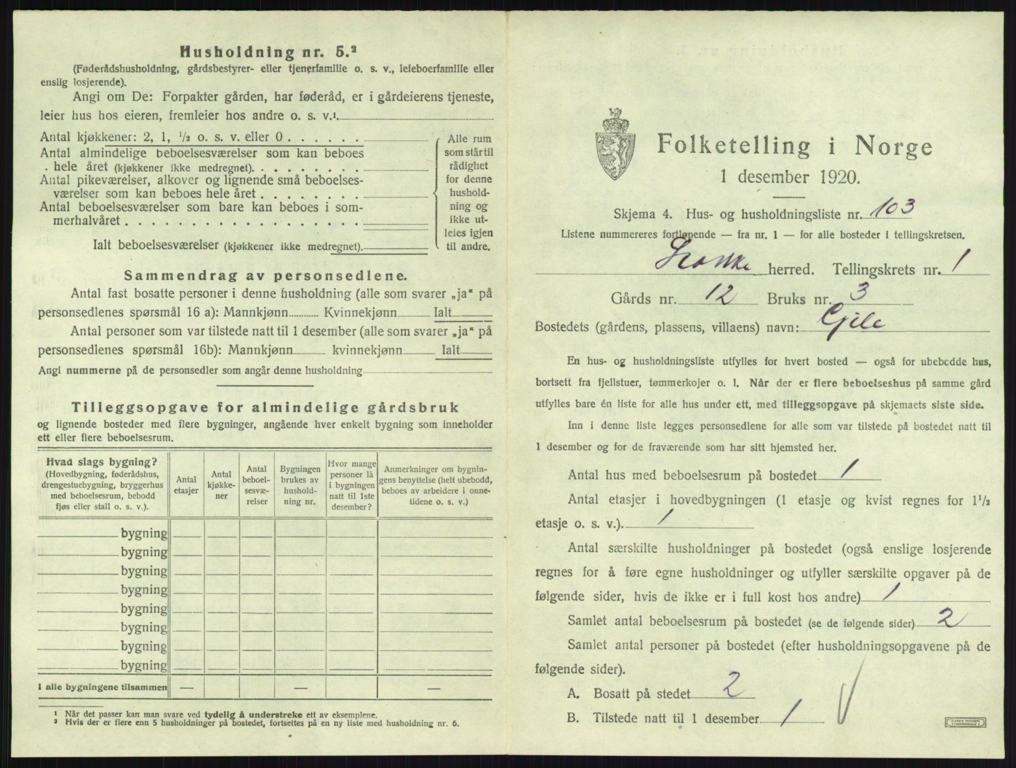 SAKO, 1920 census for Stokke, 1920, p. 255