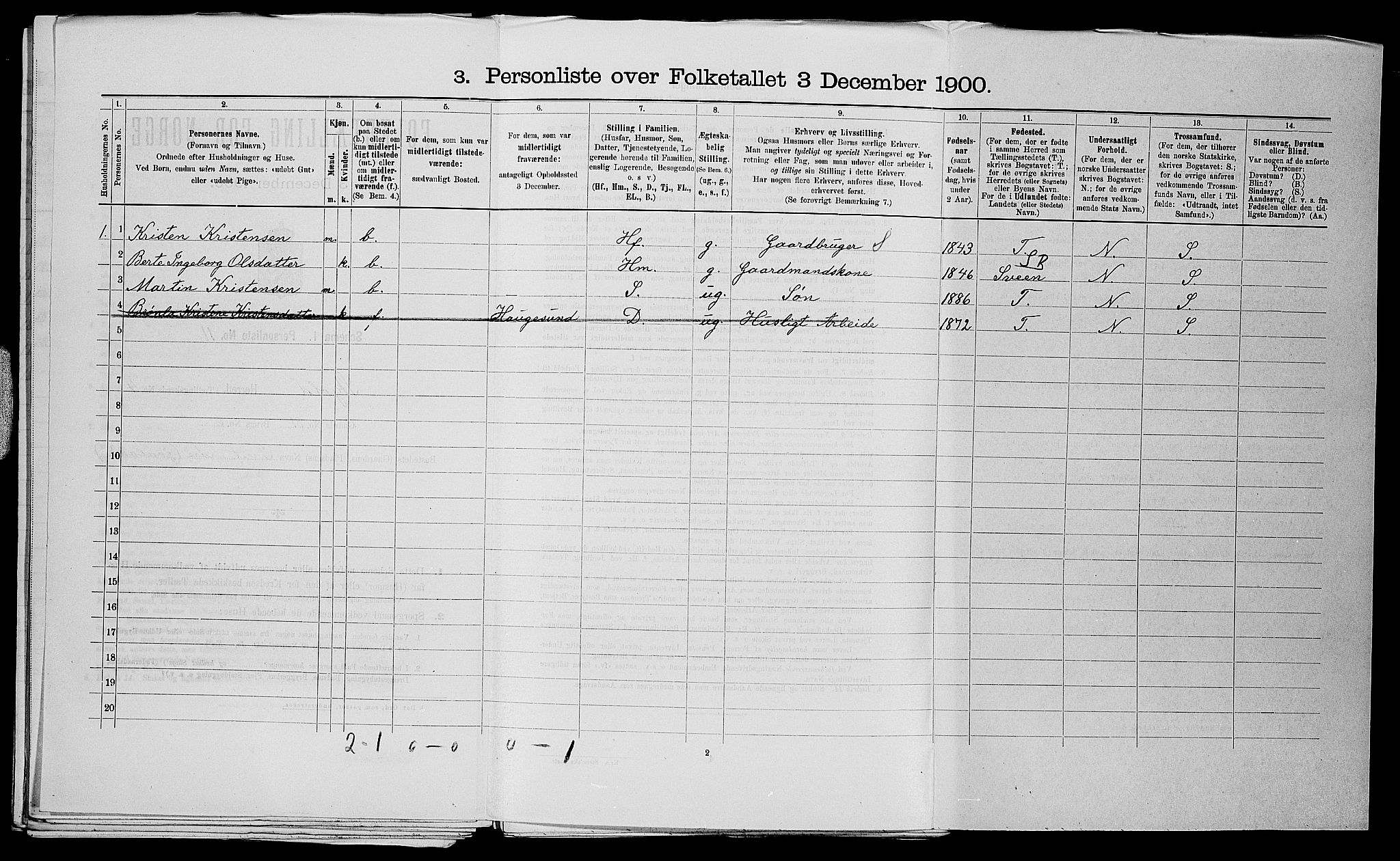 SAST, 1900 census for Skjold, 1900, p. 357