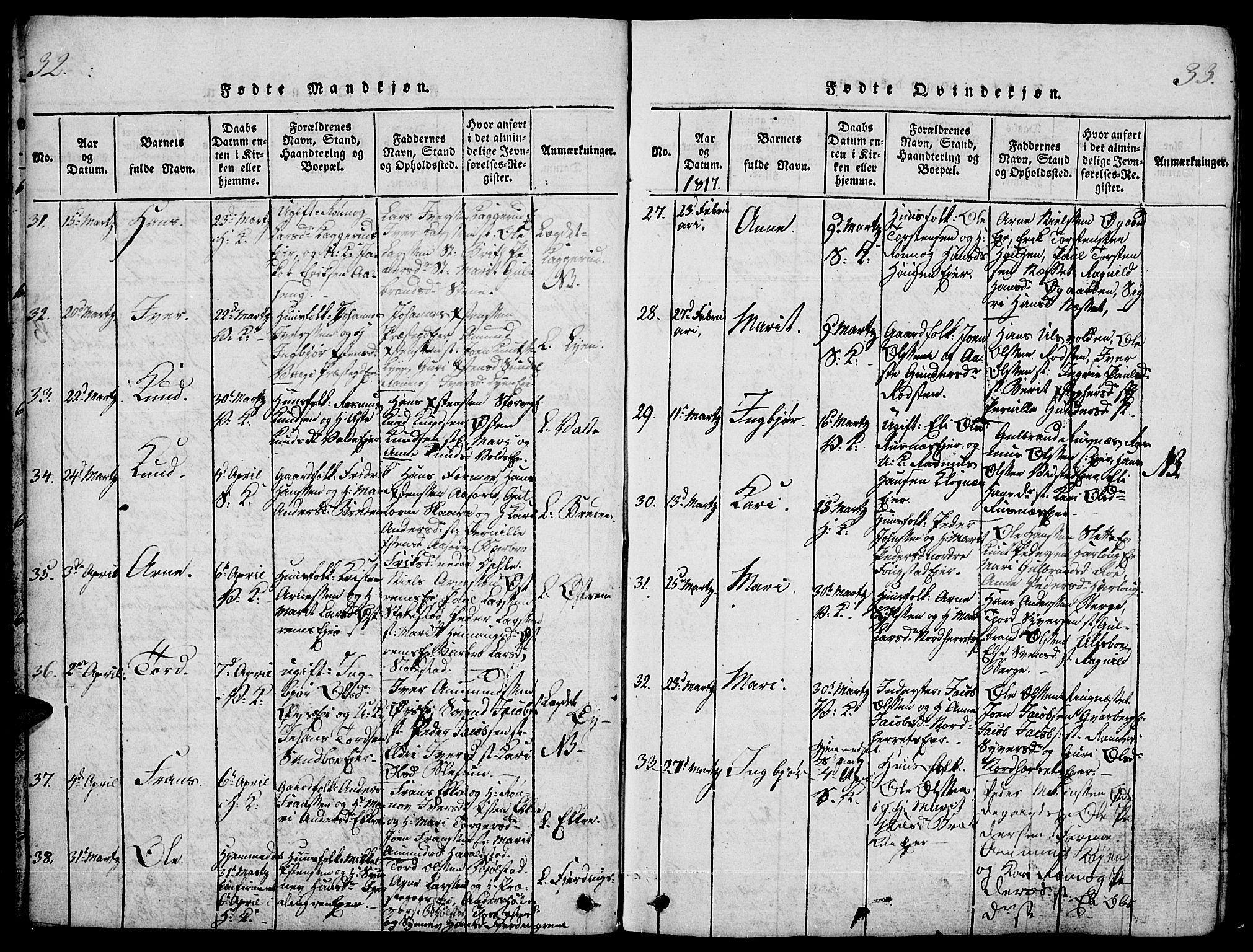 Vågå prestekontor, SAH/PREST-076/H/Ha/Haa/L0003: Parish register (official) no. 3, 1815-1827, p. 32-33