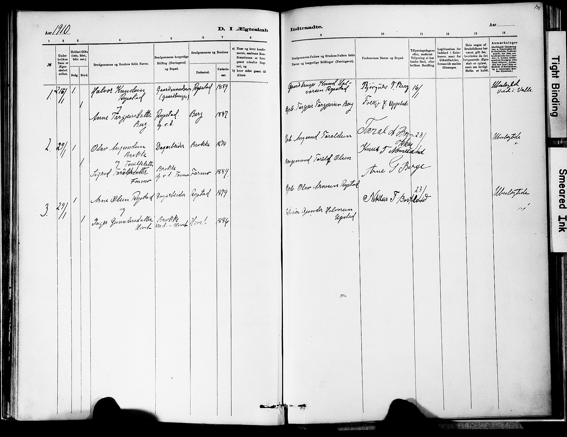 Valle sokneprestkontor, SAK/1111-0044/F/Fa/Fab/L0001: Parish register (official) no. A 1, 1882-1910, p. 134