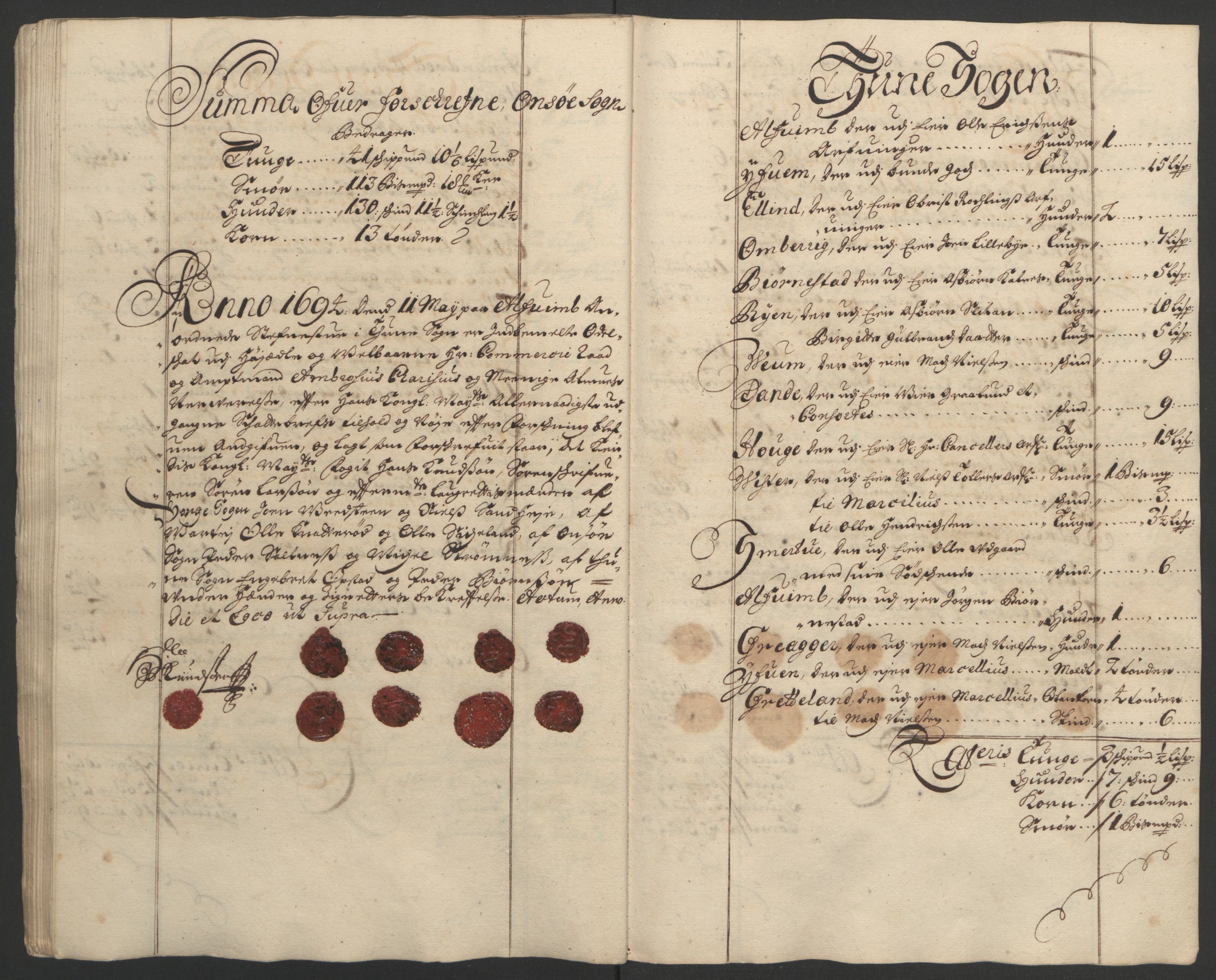 Rentekammeret inntil 1814, Reviderte regnskaper, Fogderegnskap, AV/RA-EA-4092/R03/L0121: Fogderegnskap Onsøy, Tune, Veme og Åbygge fogderi, 1694, p. 188