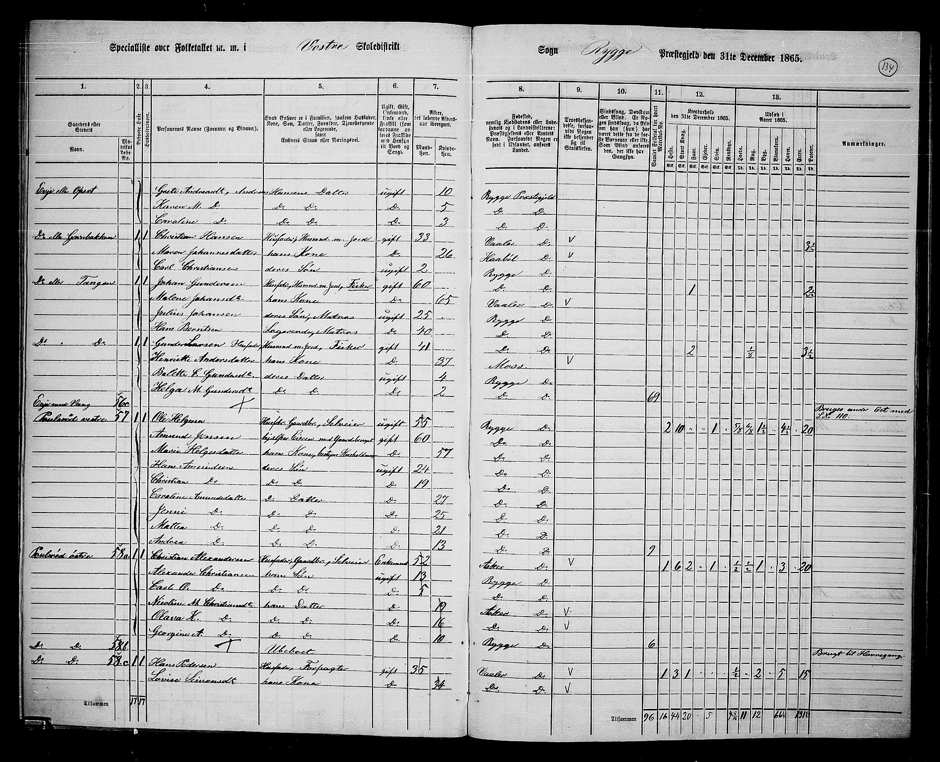 RA, 1865 census for Rygge, 1865, p. 76