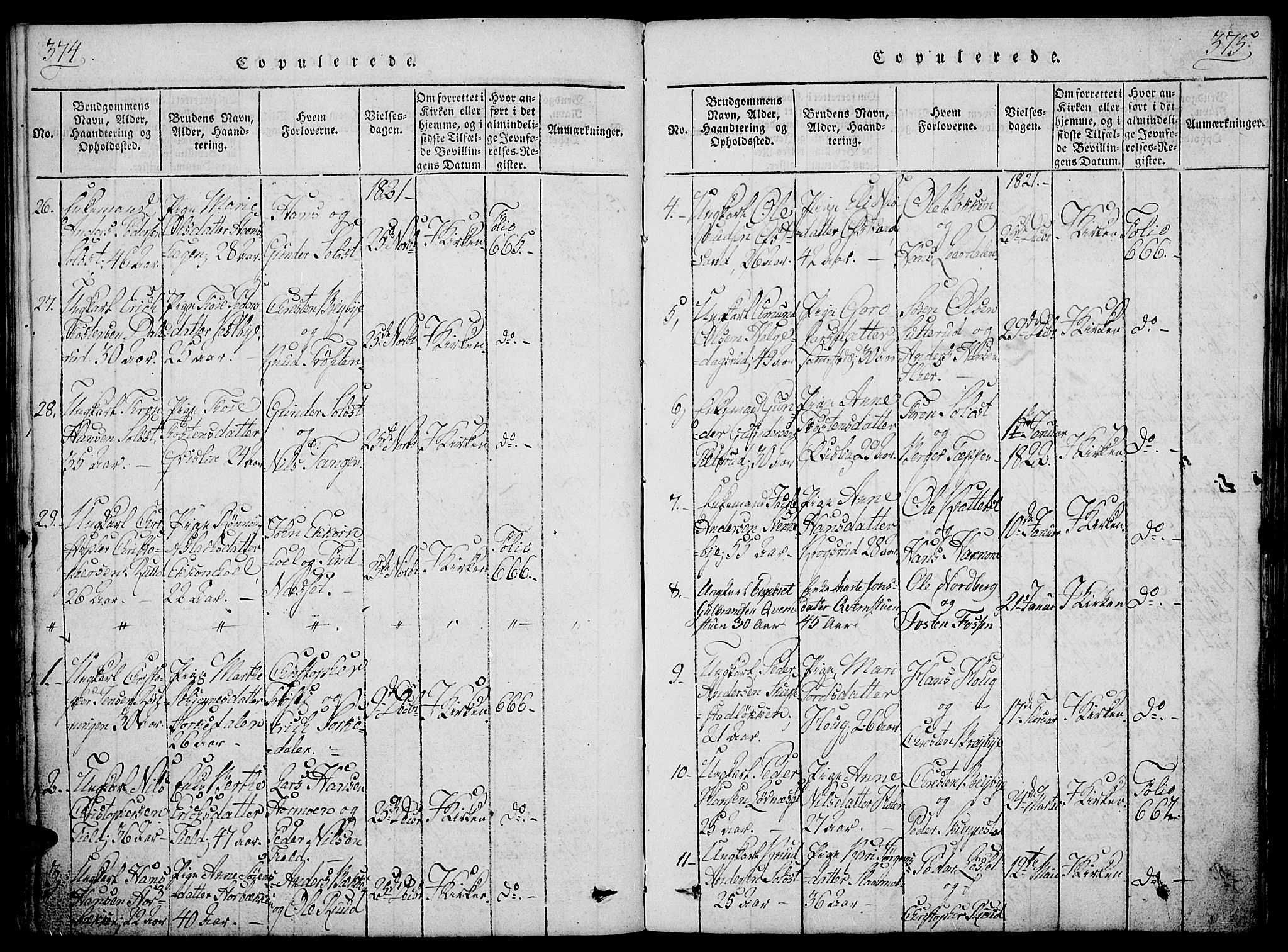 Nord-Odal prestekontor, AV/SAH-PREST-032/H/Ha/Haa/L0001: Parish register (official) no. 1, 1819-1838, p. 374-375