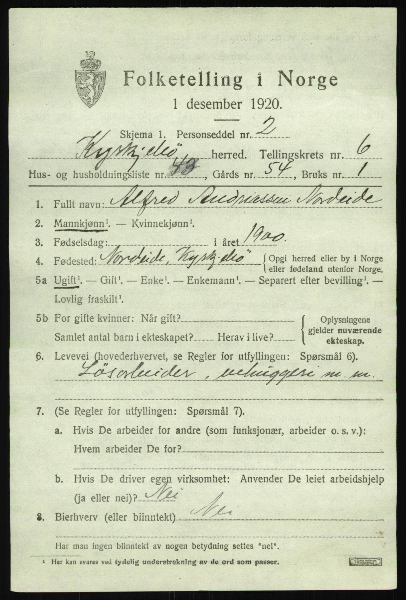 SAB, 1920 census for Kyrkjebø, 1920, p. 3457