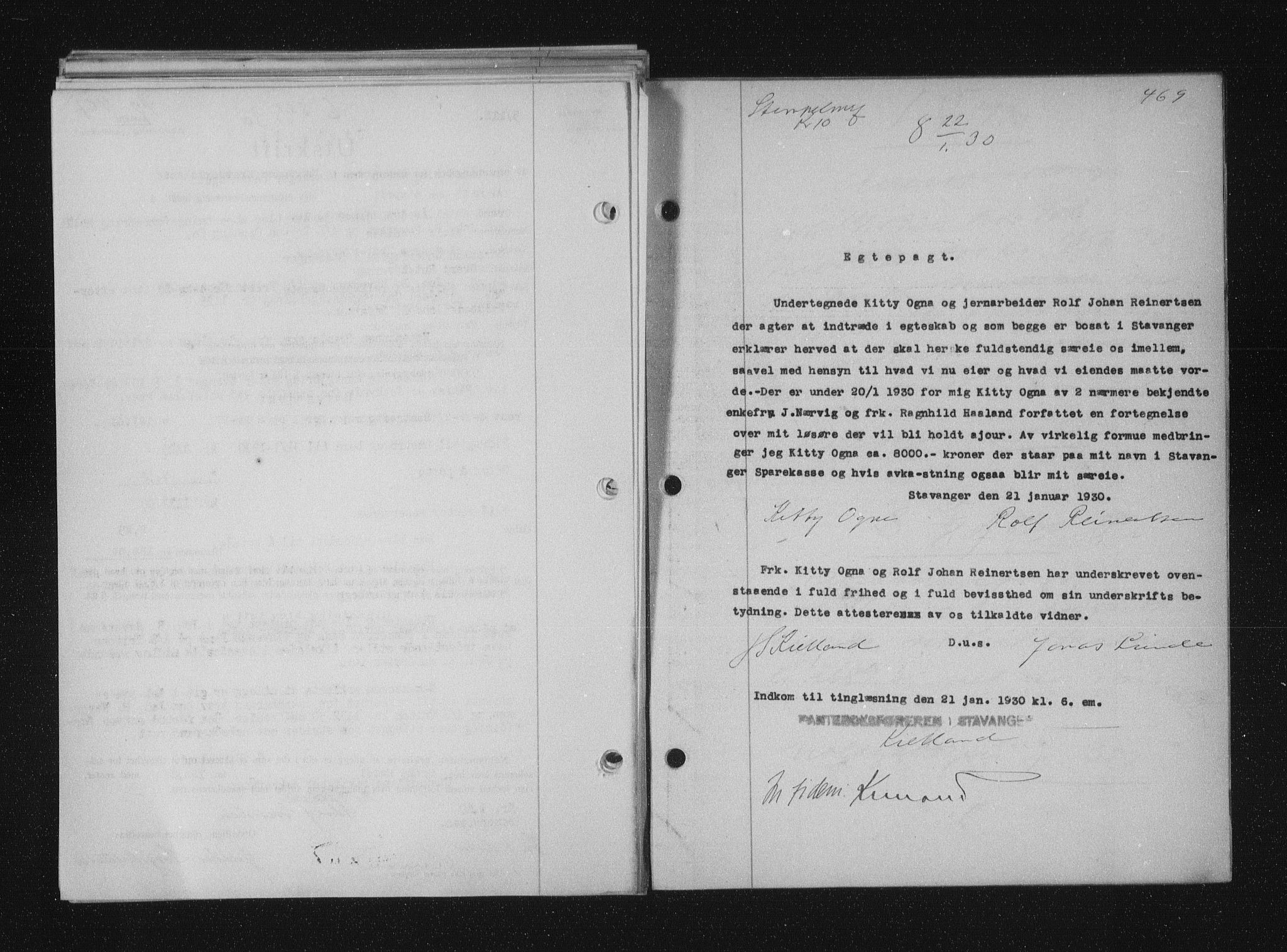 Stavanger byfogd, SAST/A-101408/001/4/41/410/410BB/L0056: Mortgage book no. 44, 1929-1930, Deed date: 22.01.1930