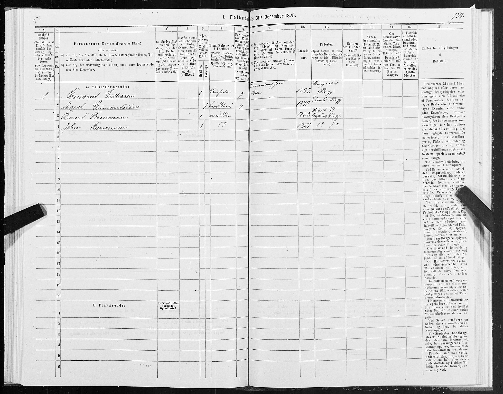 SAT, 1875 census for 1556L Kristiansund/Frei og Grip, 1875, p. 1138