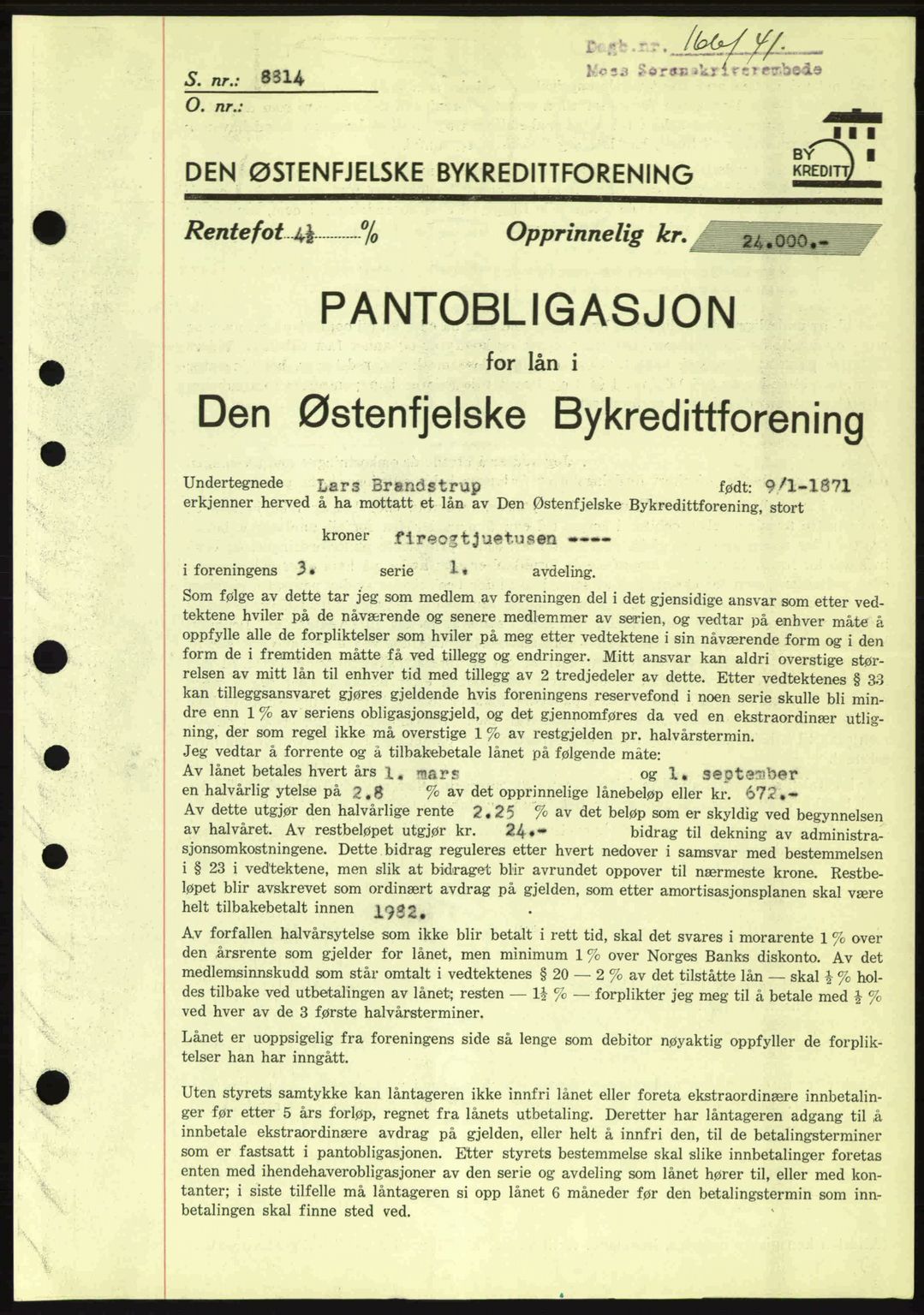 Moss sorenskriveri, SAO/A-10168: Mortgage book no. B10, 1940-1941, Diary no: : 166/1941