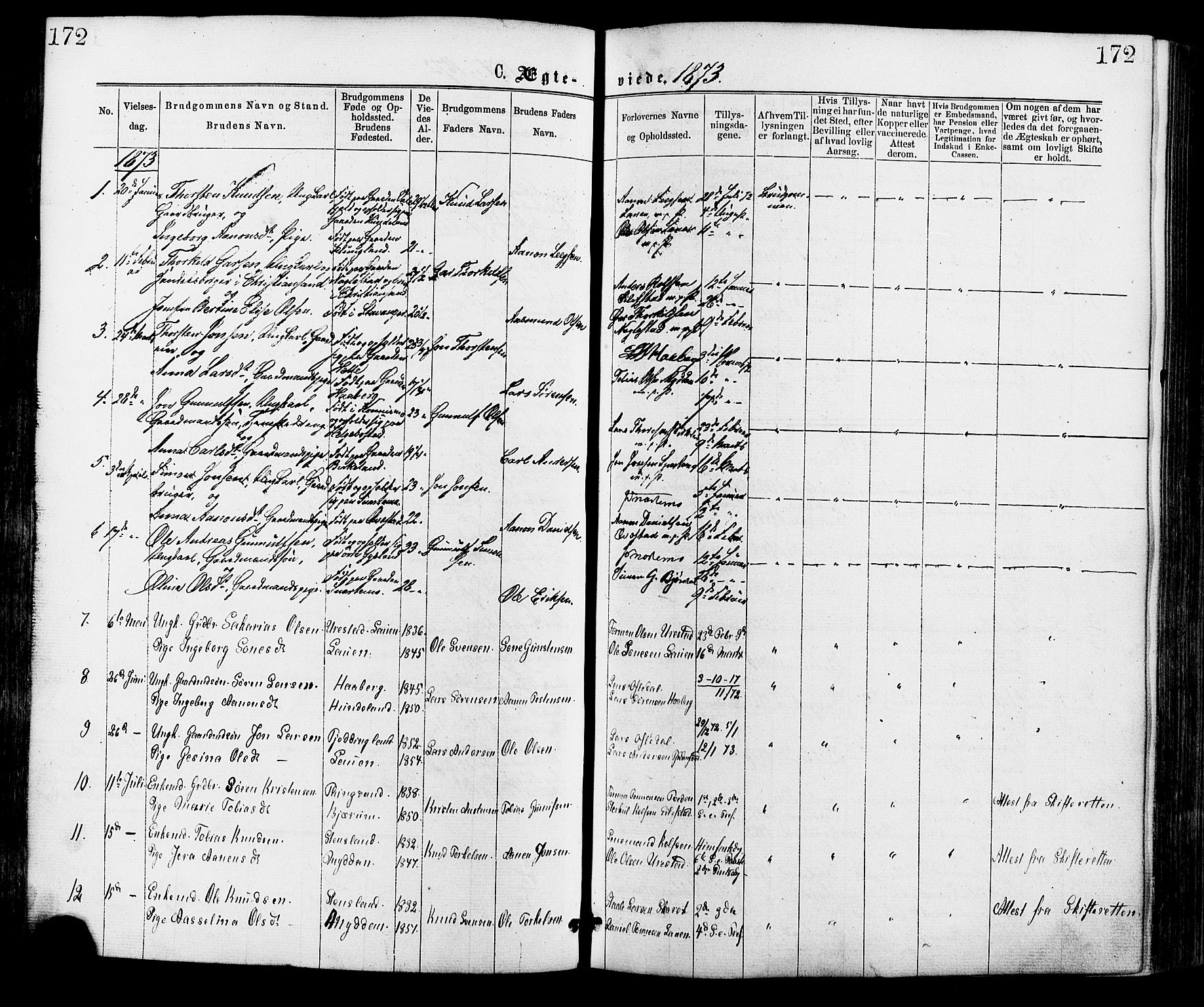 Hægebostad sokneprestkontor, AV/SAK-1111-0024/F/Fa/Faa/L0005: Parish register (official) no. A 5, 1864-1886, p. 172