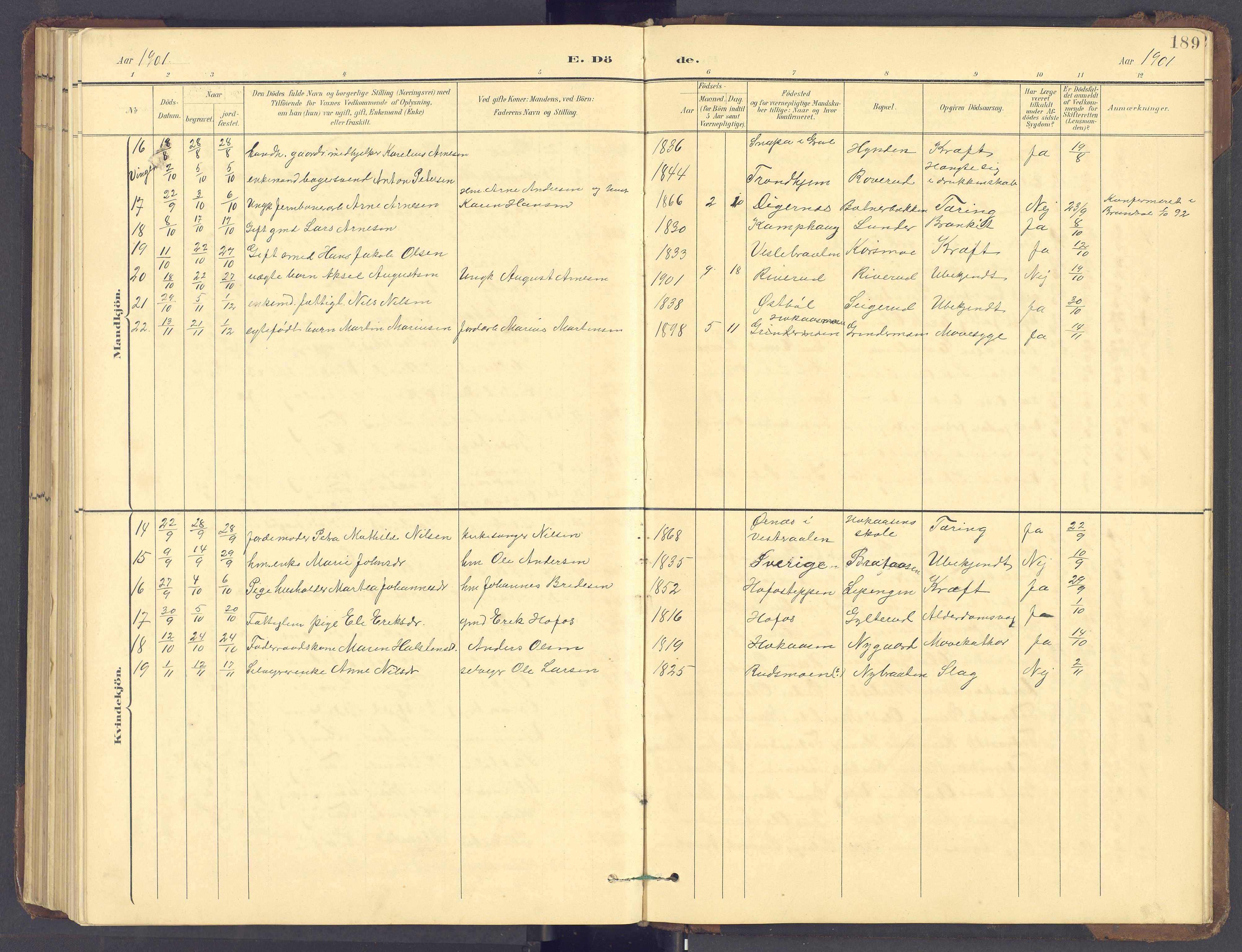 Brandval prestekontor, SAH/PREST-034/H/Ha/Hab/L0002: Parish register (copy) no. 2, 1895-1904, p. 189