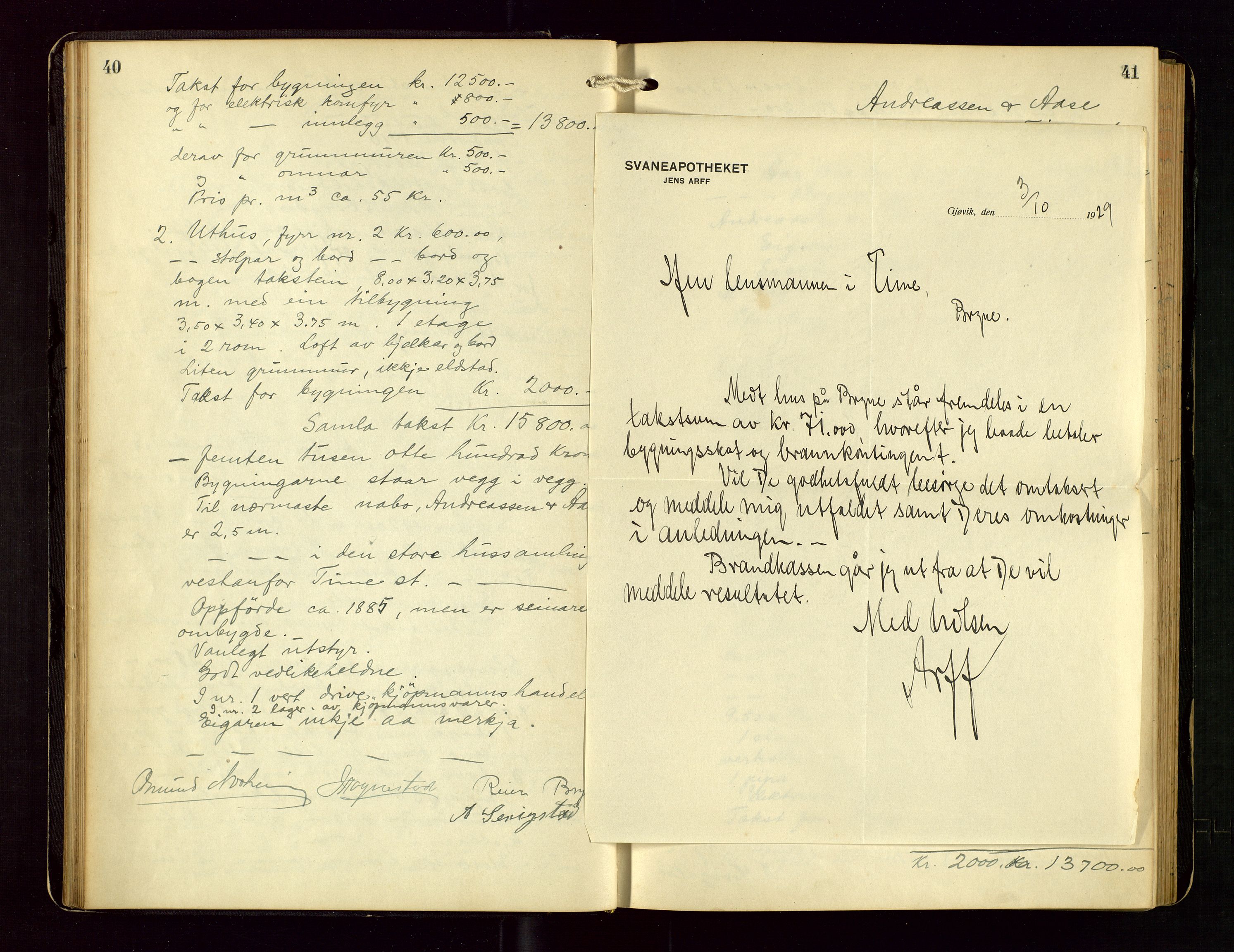 Time lensmannskontor, AV/SAST-A-100420/Goa/L0003: "Brandtakstprotokol", 1918-1944, p. 40-41