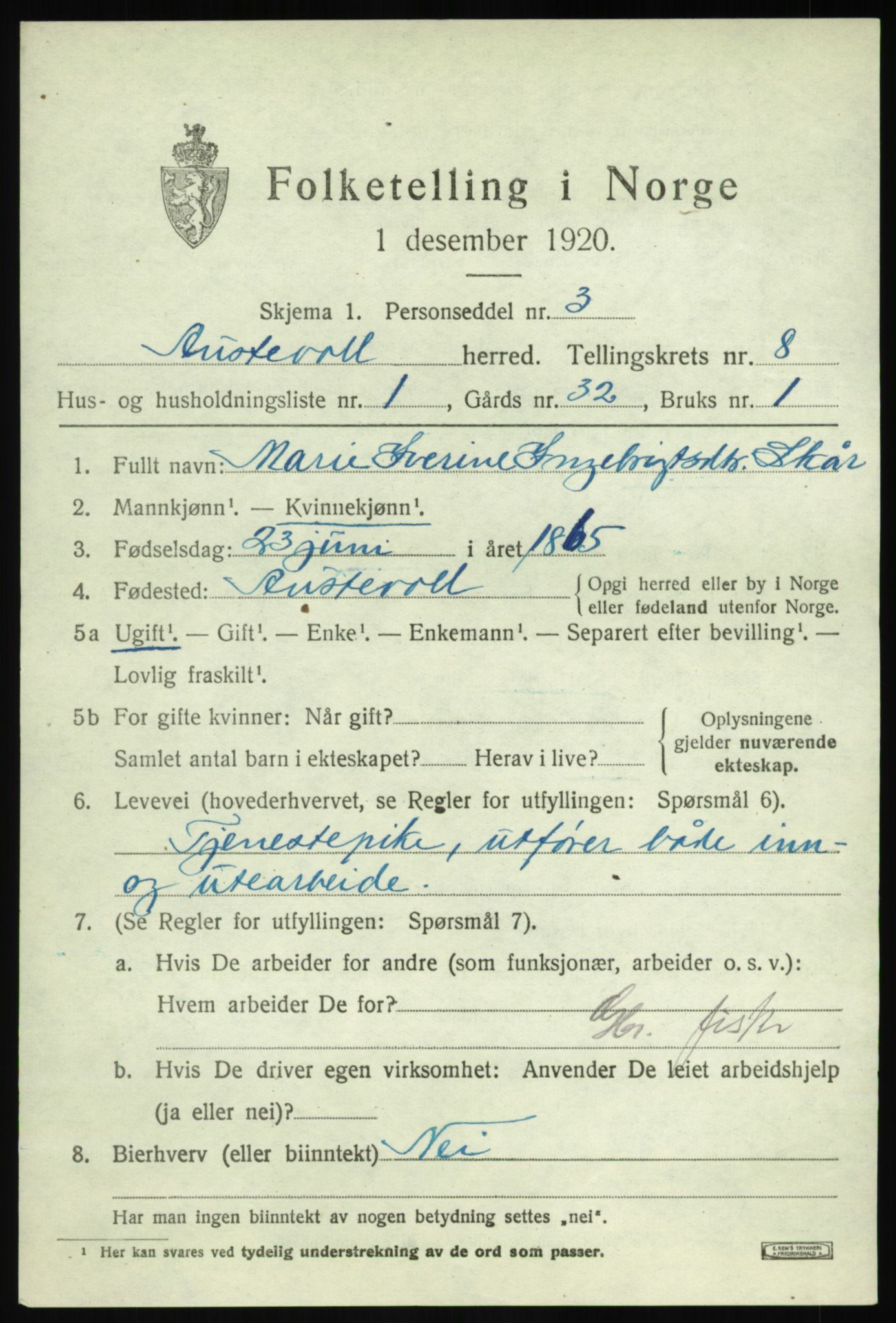 SAB, 1920 census for Austevoll, 1920, p. 3834