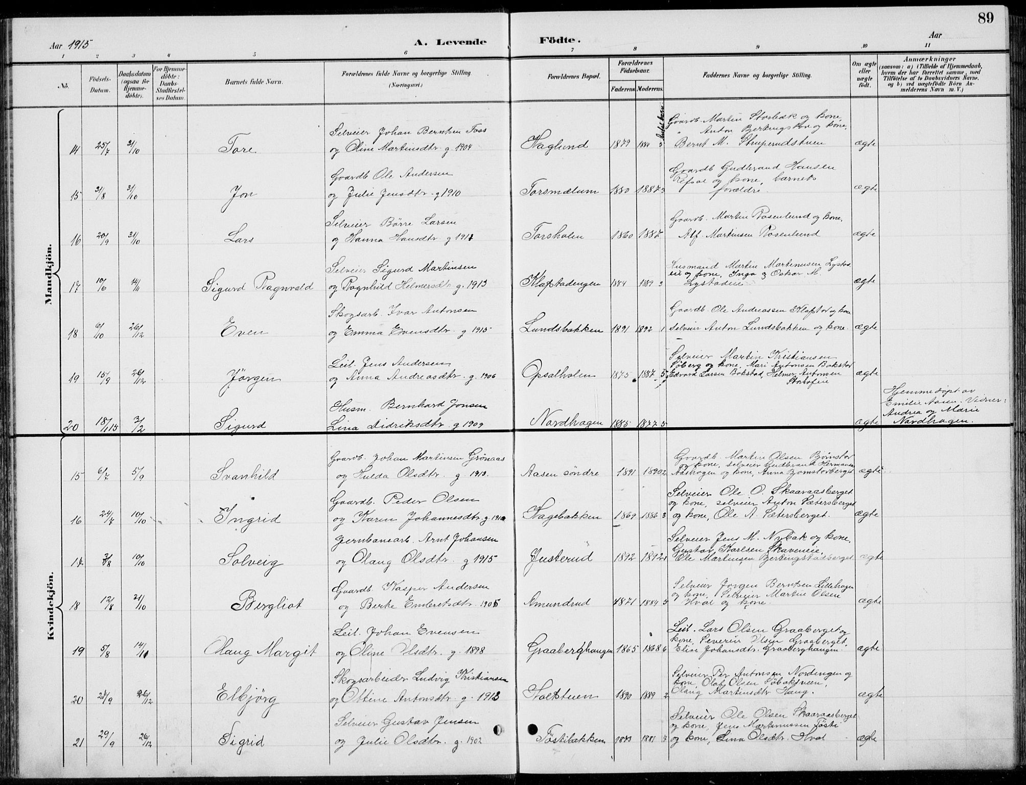 Romedal prestekontor, AV/SAH-PREST-004/L/L0013: Parish register (copy) no. 13, 1896-1937, p. 89