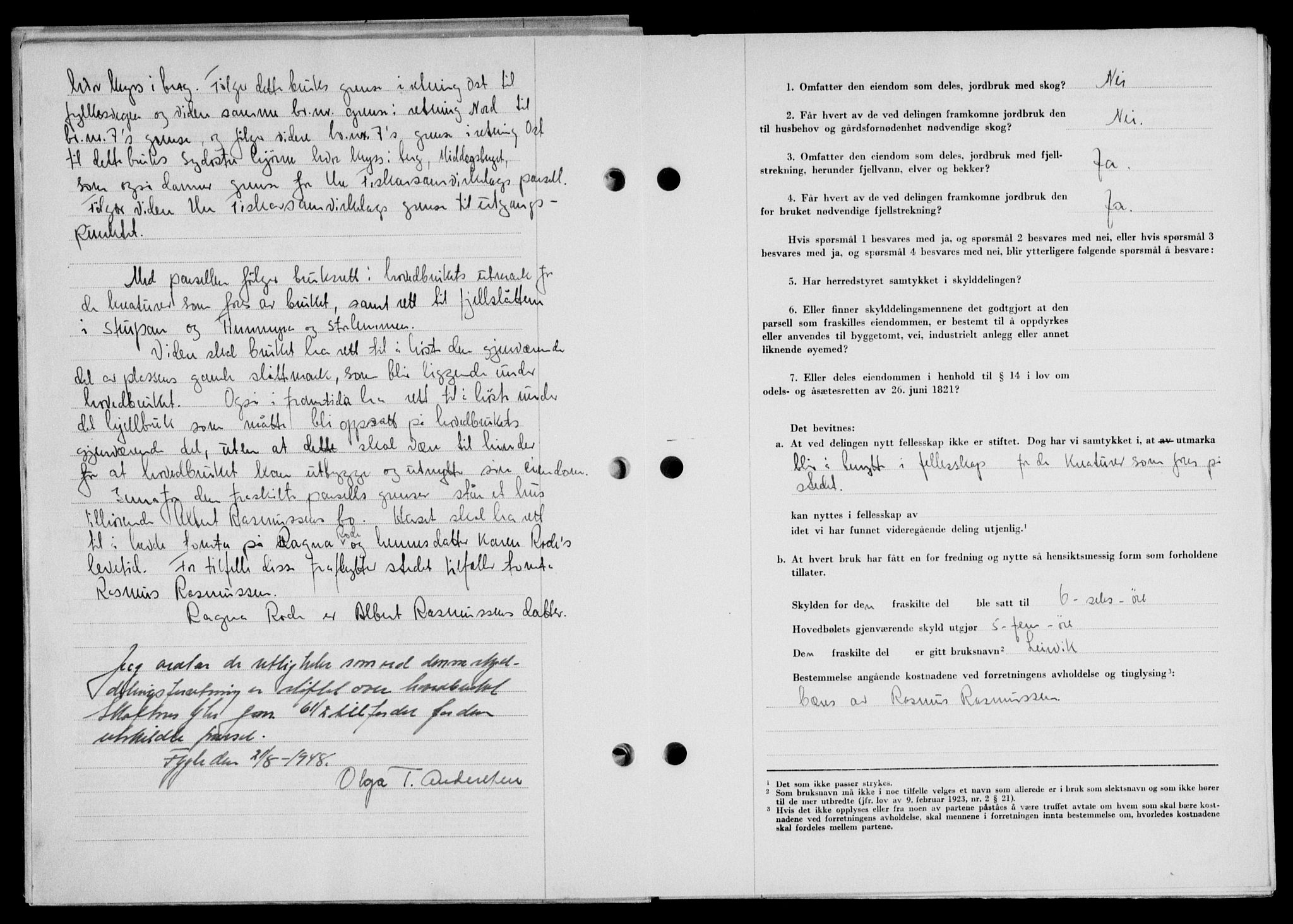 Lofoten sorenskriveri, SAT/A-0017/1/2/2C/L0019a: Mortgage book no. 19a, 1948-1948, Diary no: : 1887/1948