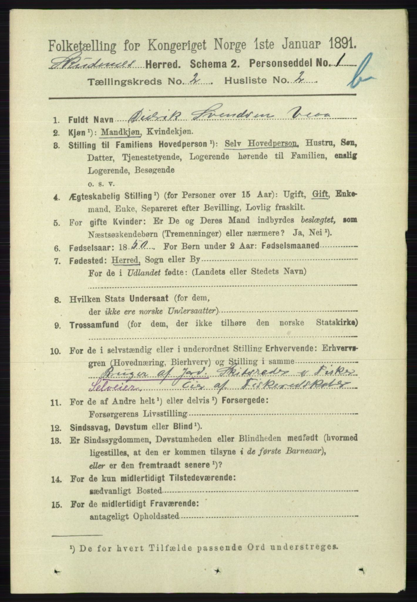 RA, 1891 census for 1150 Skudenes, 1891, p. 3714