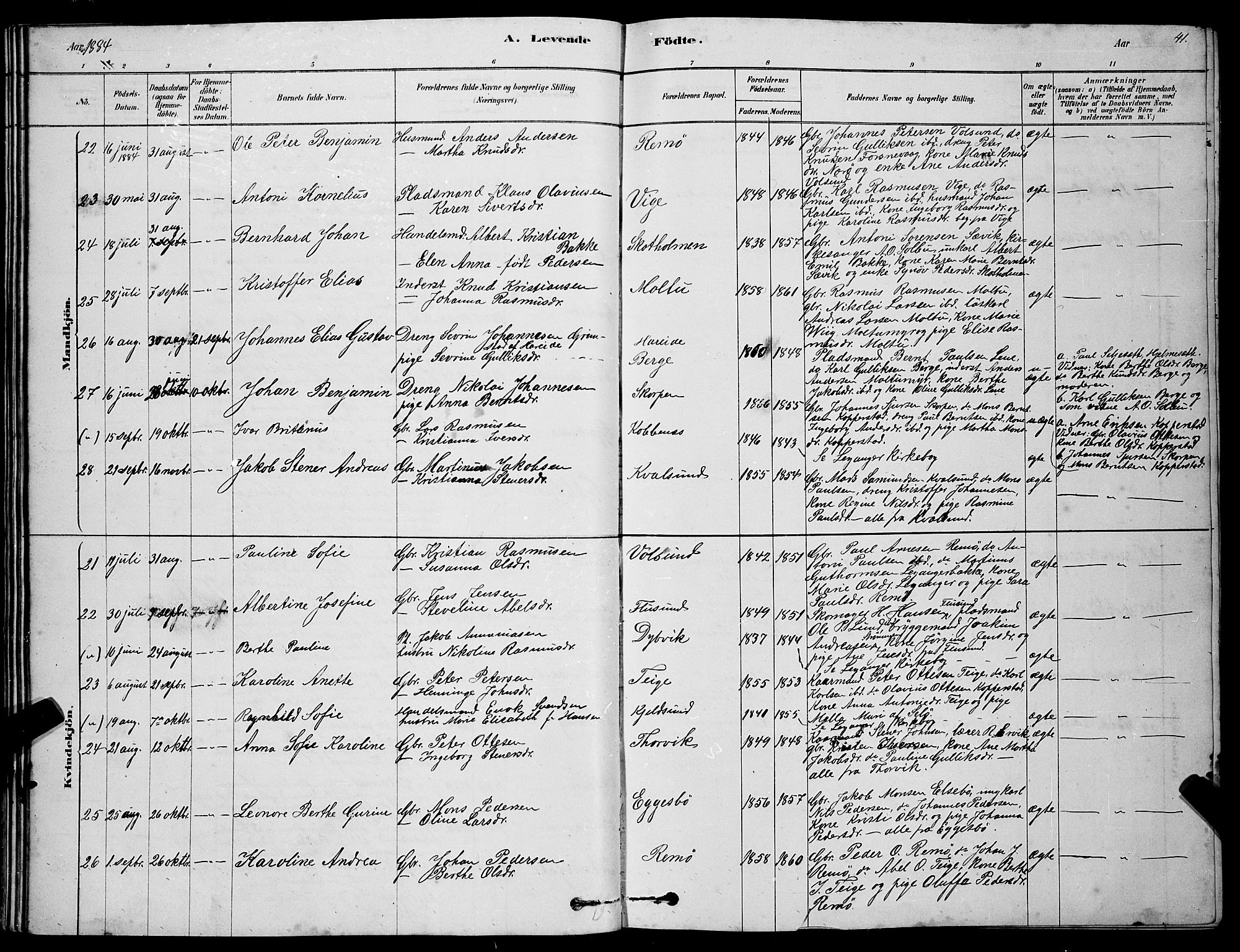 Ministerialprotokoller, klokkerbøker og fødselsregistre - Møre og Romsdal, SAT/A-1454/507/L0081: Parish register (copy) no. 507C04, 1878-1898, p. 41