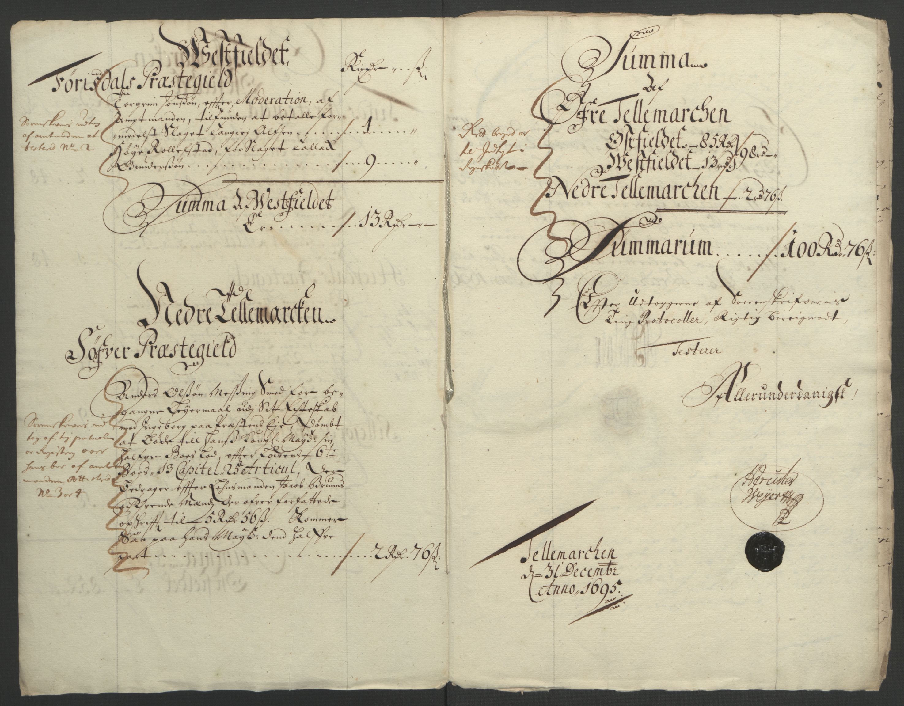 Rentekammeret inntil 1814, Reviderte regnskaper, Fogderegnskap, AV/RA-EA-4092/R36/L2093: Fogderegnskap Øvre og Nedre Telemark og Bamble, 1695, p. 53