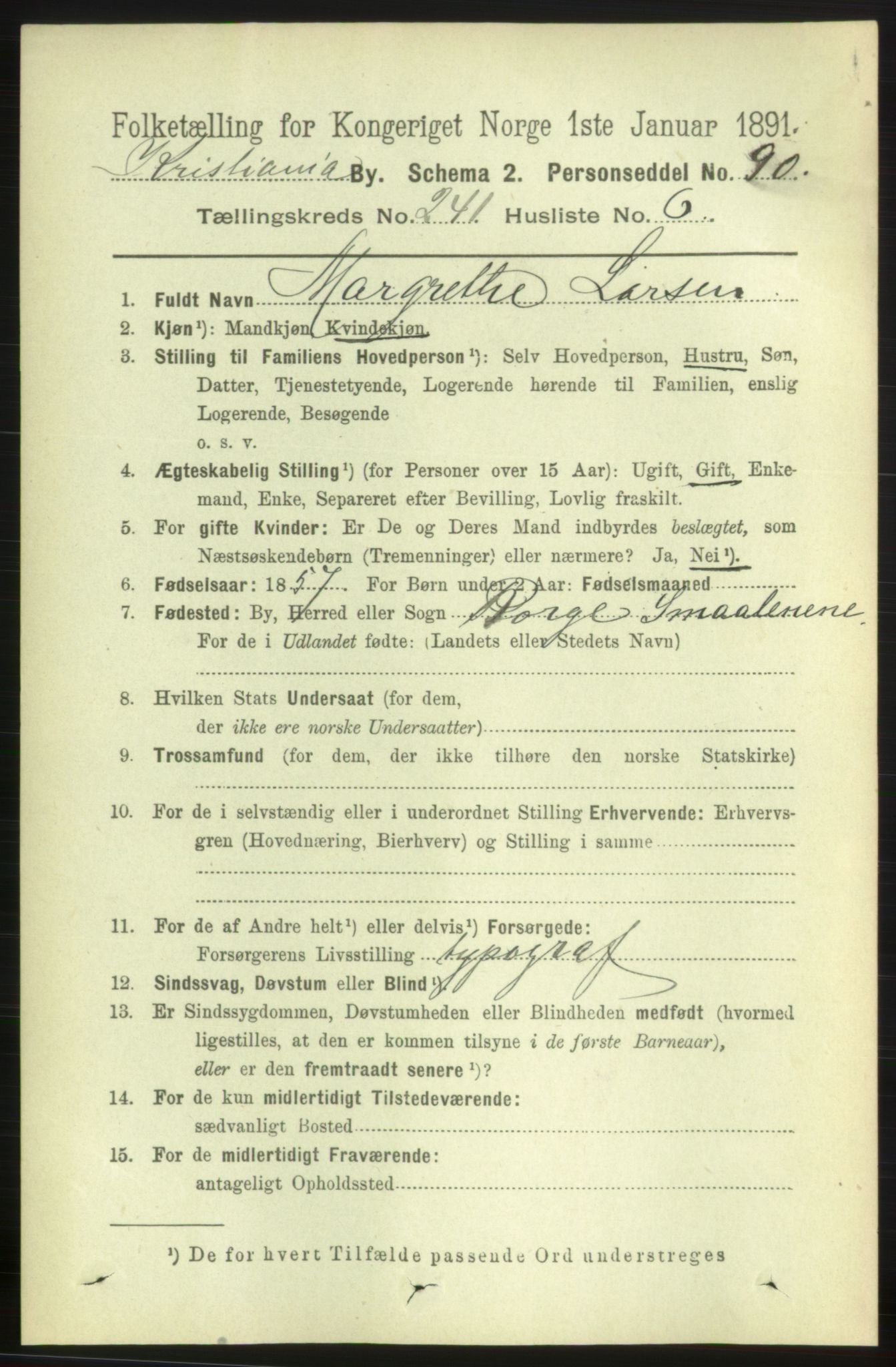 RA, 1891 census for 0301 Kristiania, 1891, p. 141913