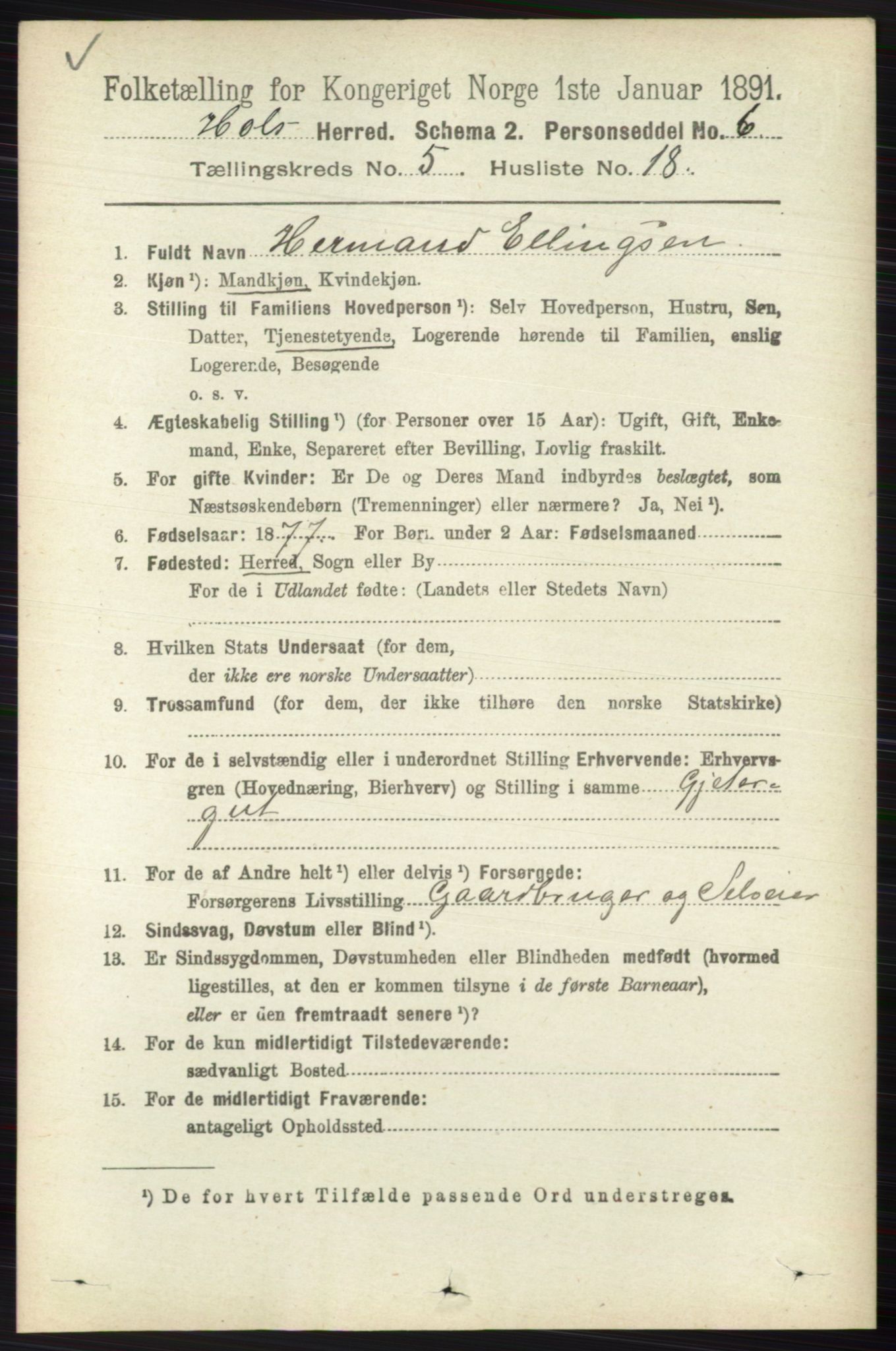 RA, 1891 census for 0620 Hol, 1891, p. 1562