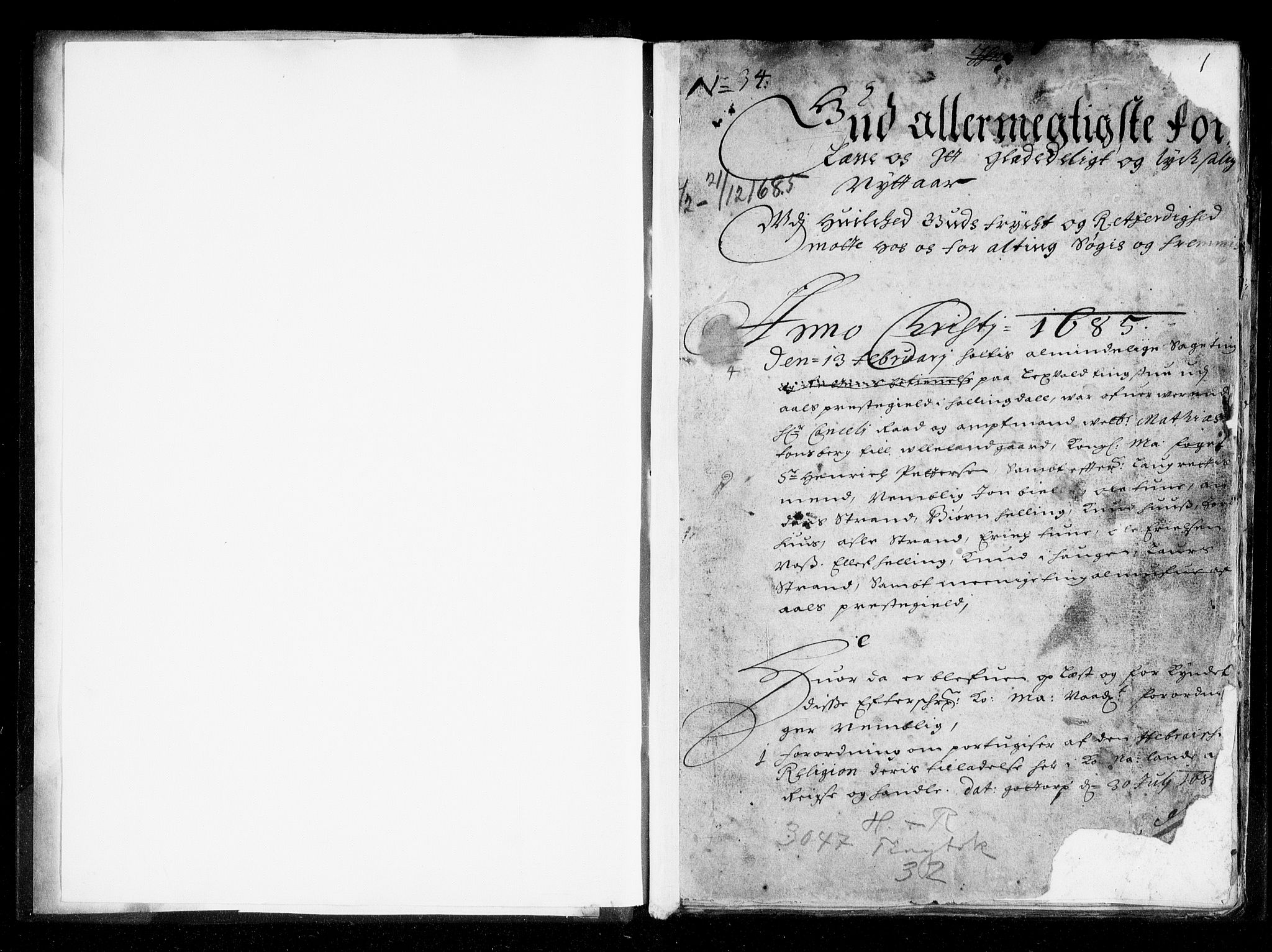 Ringerike og Hallingdal sorenskriveri, AV/SAKO-A-81/F/Fa/Fab/L0013: Tingbok - Sorenskriveriet, 1685, p. 1