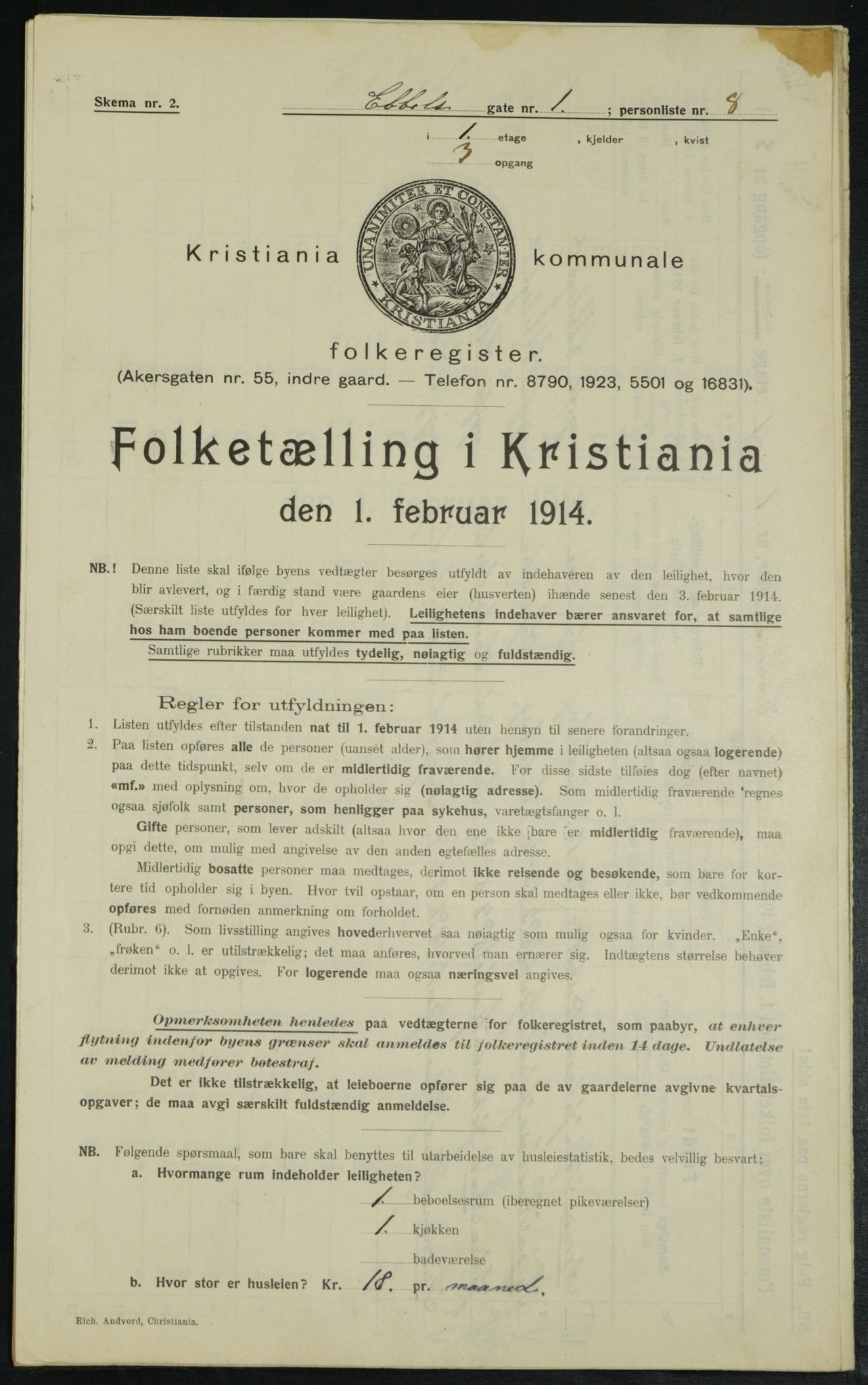 OBA, Municipal Census 1914 for Kristiania, 1914, p. 18217